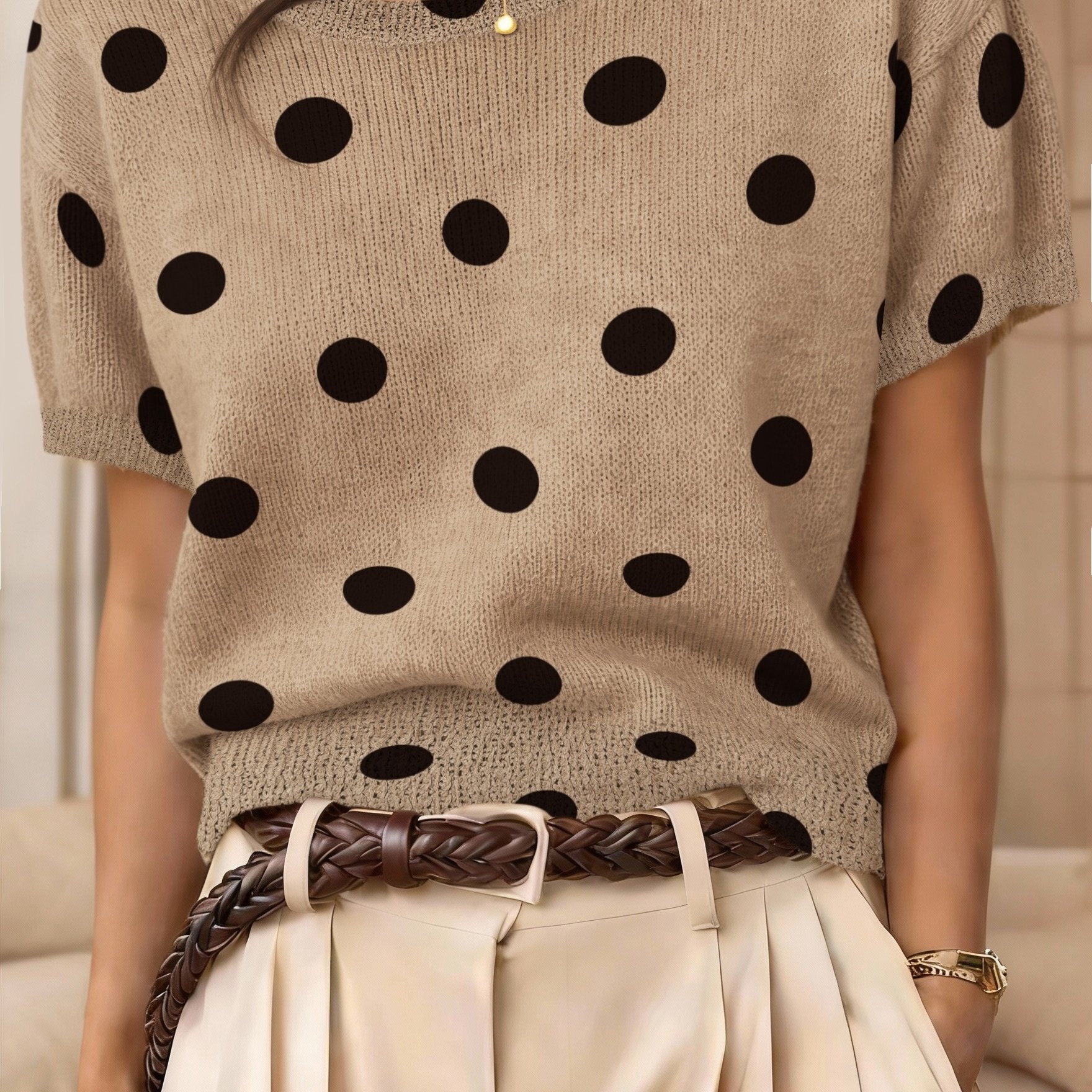 TEMU [thin Sweater] Women's Pullover, Retro French Polka Dot Element, Low-key And Stable Color Palette, Versatile And Not Skin-tone Dependent, Easy