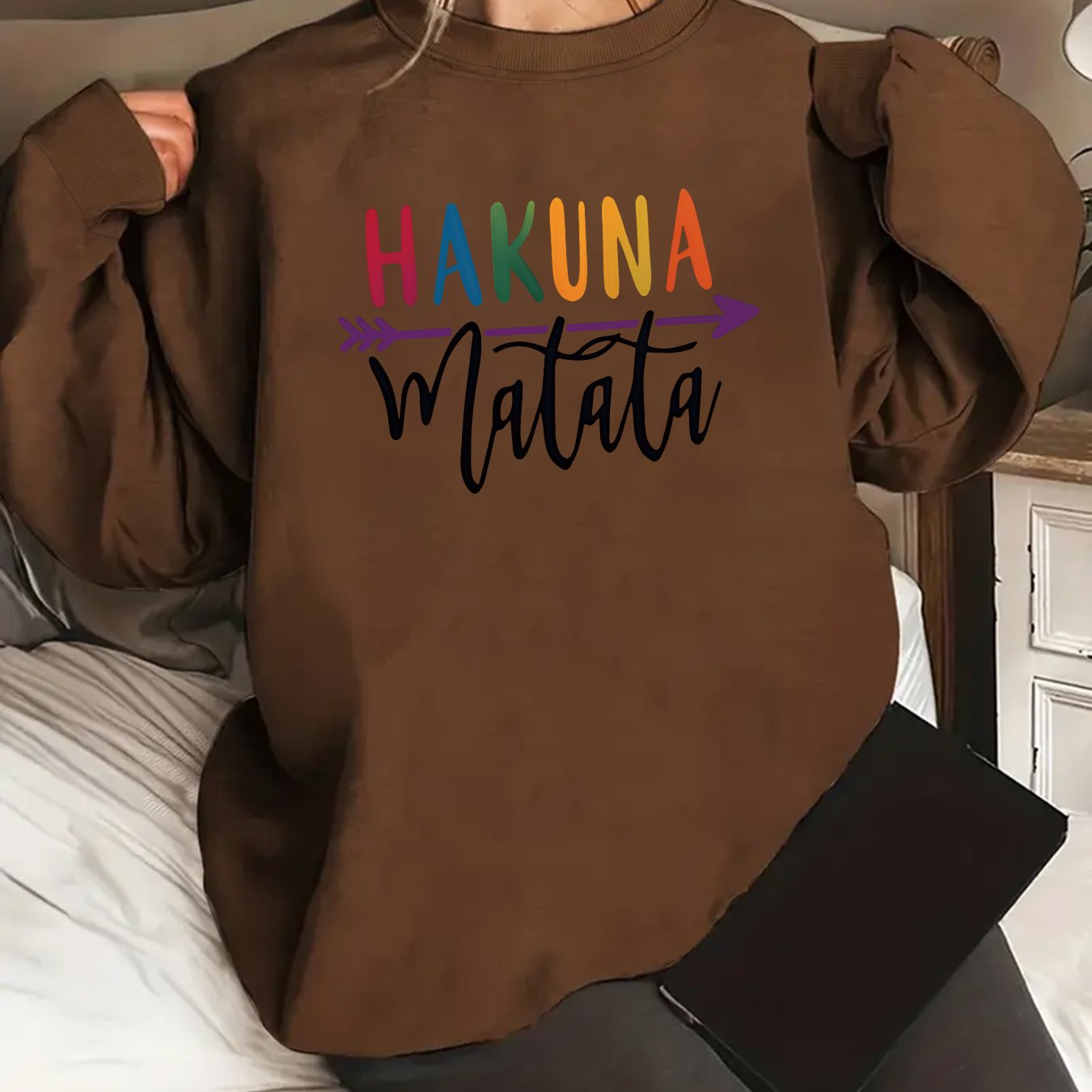 TEMU Plus Size - Plus Size - Plus Size Women's Round Neck Sweatshirt With Letter Print