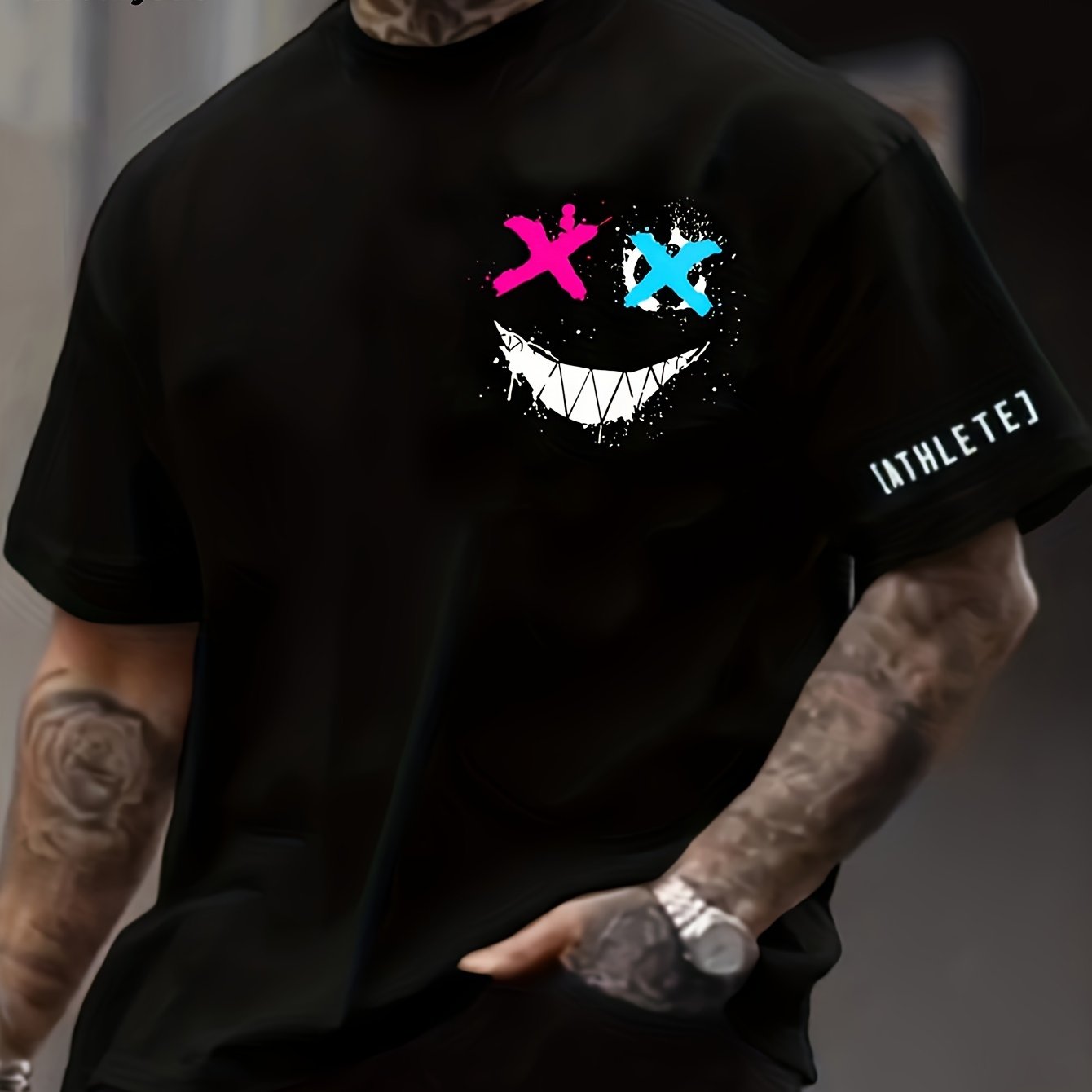 3d Print Men's Trendy Short Sleeve Crew Neck T-shirt, Summer Outdoor