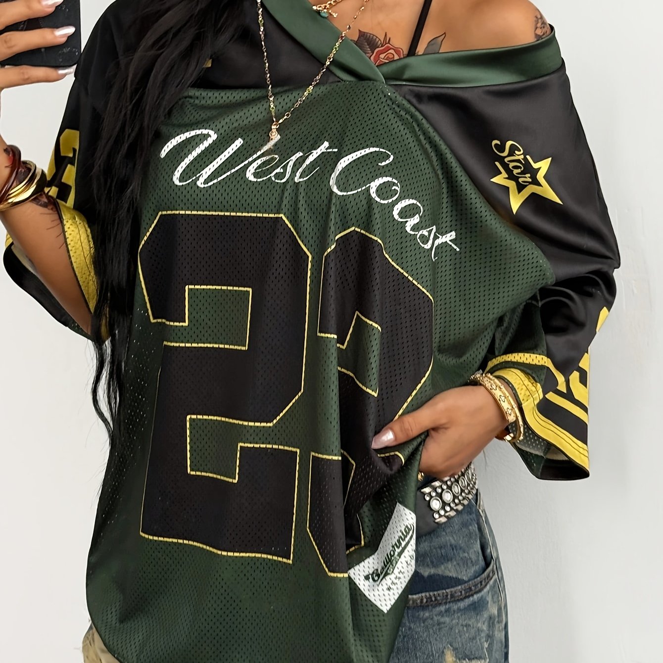 TEMU Women's Spring/summer Festival Outing Vintage Y2k Baseball Jacket Black Jersey T-shirt