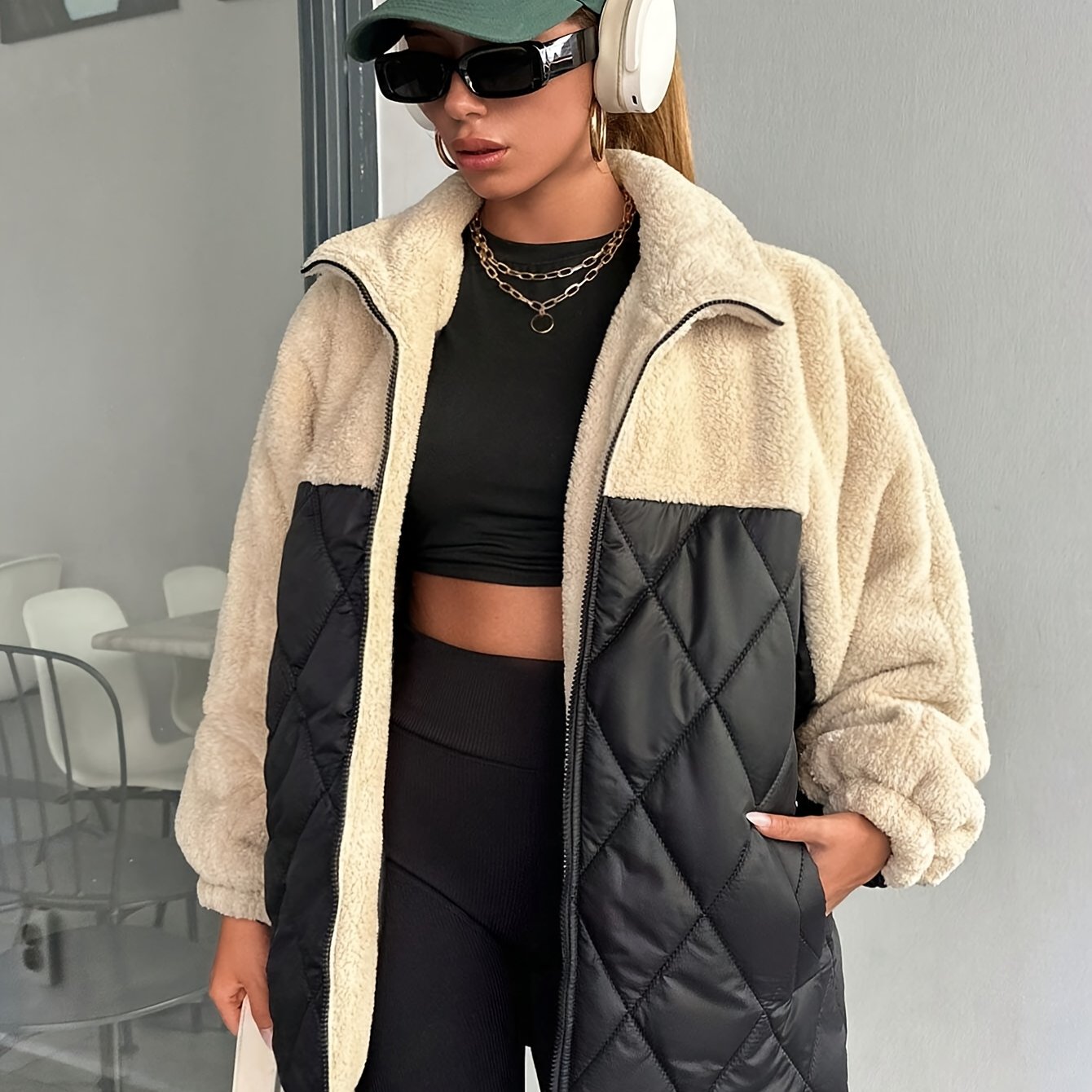 Image of Rhombus Padded Coat, Korean-style Quilted Padded Coat With Feel, Women's Fashionable And Stylish Hooded Padded Coat, Warm -padded Jacket