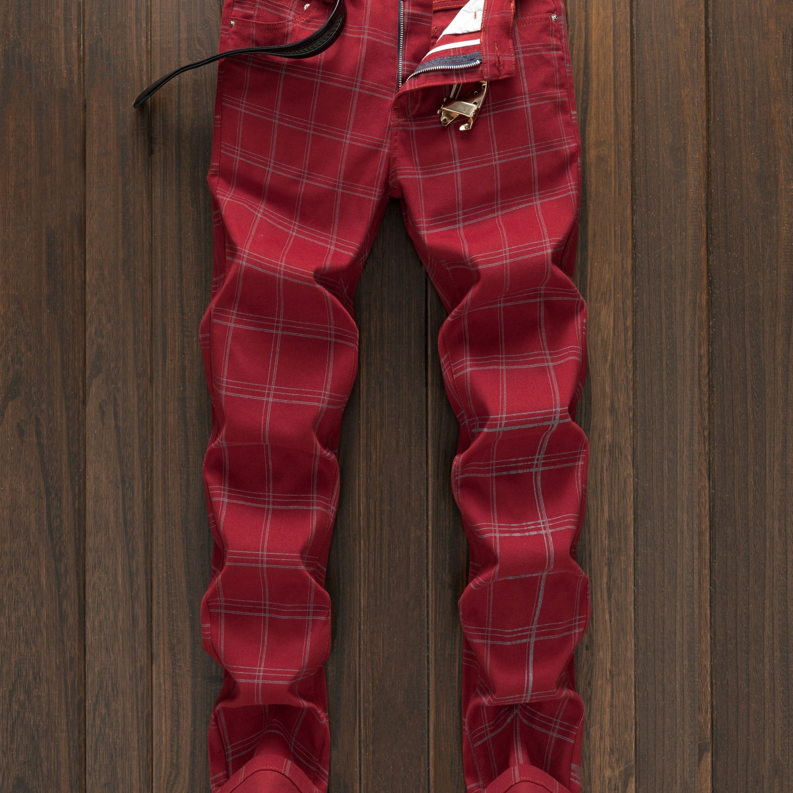 Casual Retro Style All-match Light Business Check Skinny Micro-elastic Men's Trousers, Casual