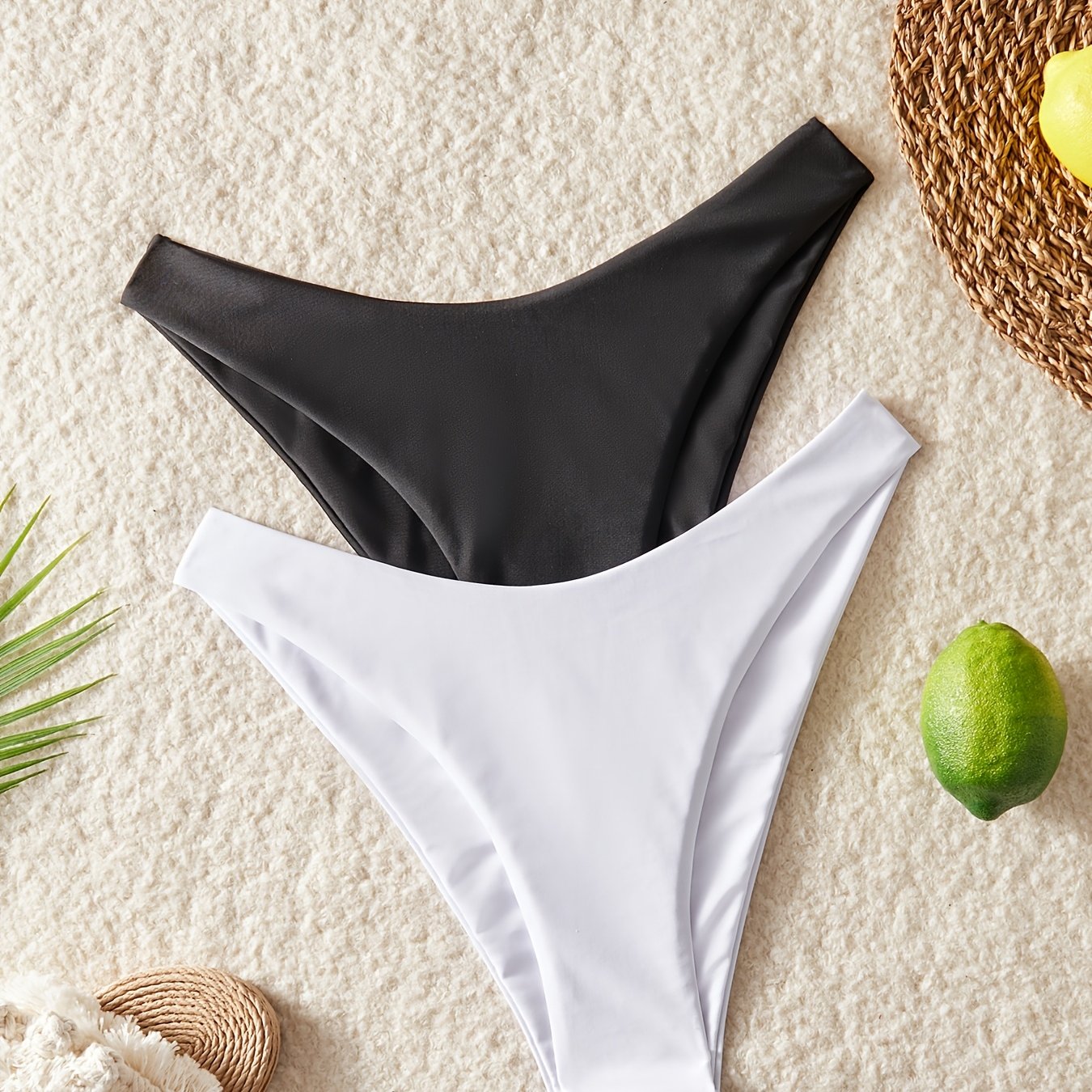 TEMU Black And White Solid High Elasticity Swim Trunks