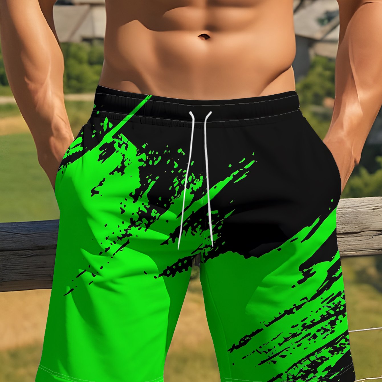 TEMU Men's Creative Quick-dry Beach Shorts Large Area Coarse With Splatter Texture Style Abstract Casual Outing, Travel, Outdoor Casual Trendy Shorts