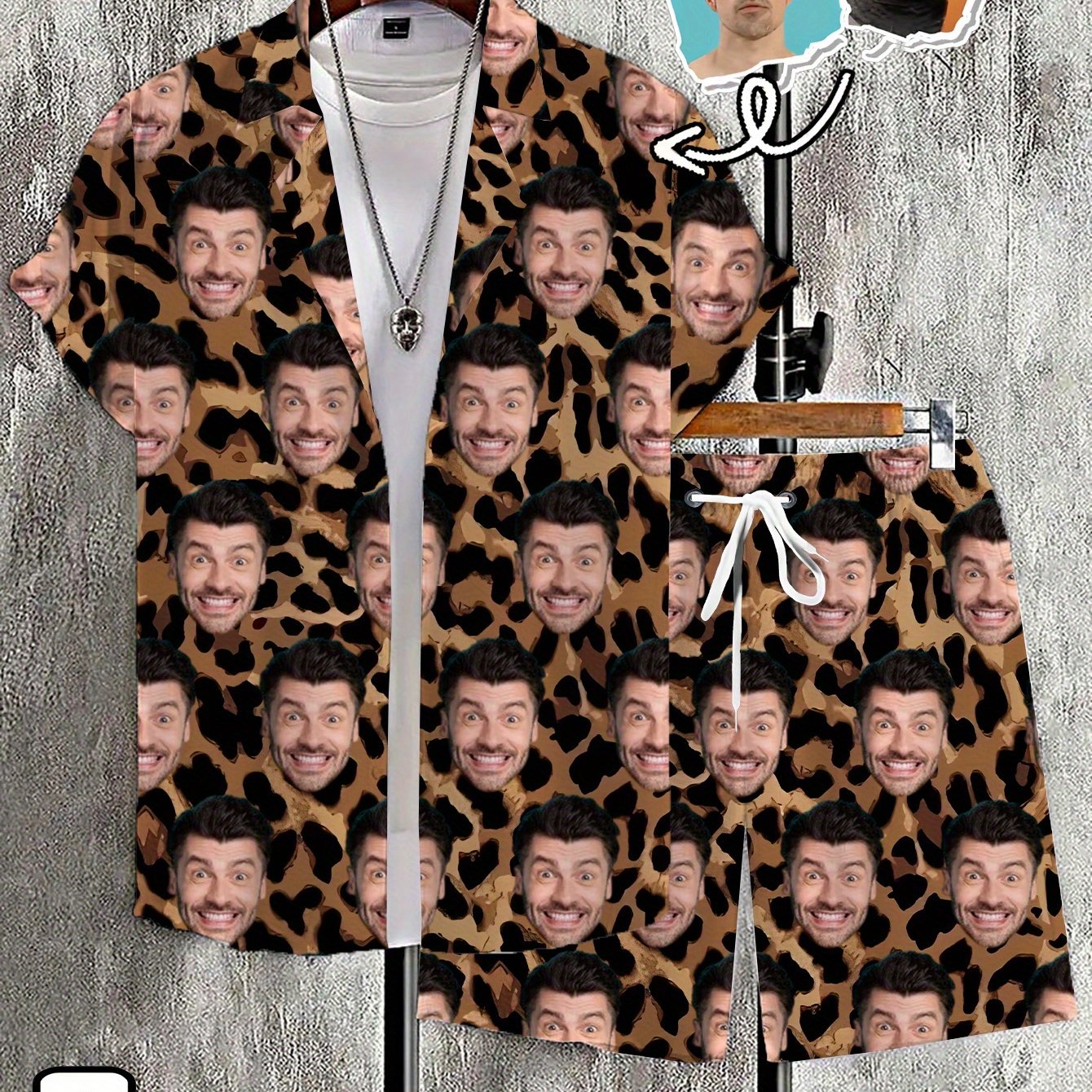 TEMU Gepersonaliseerde set met T-shirt met korte mouwen en korte broek - Logo en gezichtsontwerp op maat, Zomerkleding voor volwassenen, Op maat