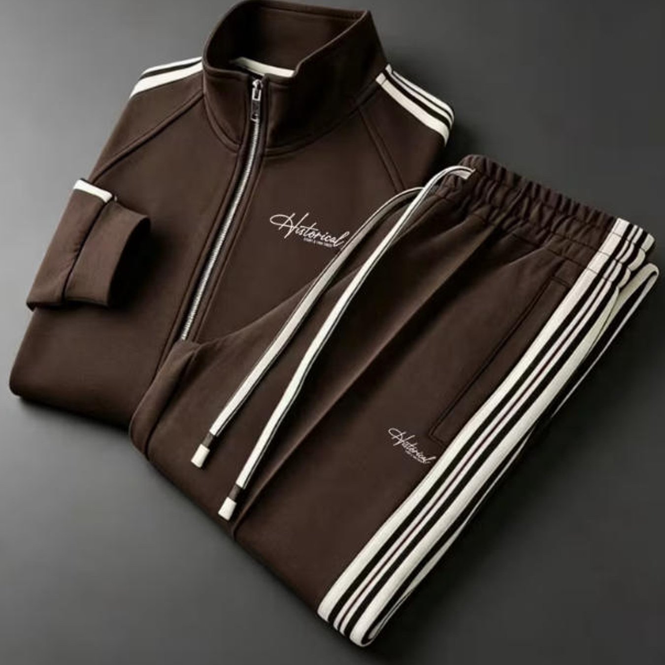 TEMU Tracksuit Men's Style Casual Trendy Striped Side Letter Pattern 2pcs Set Men's Wear For Adult Men Sportswear Casual Wear Holiday Gift, Plus Size
