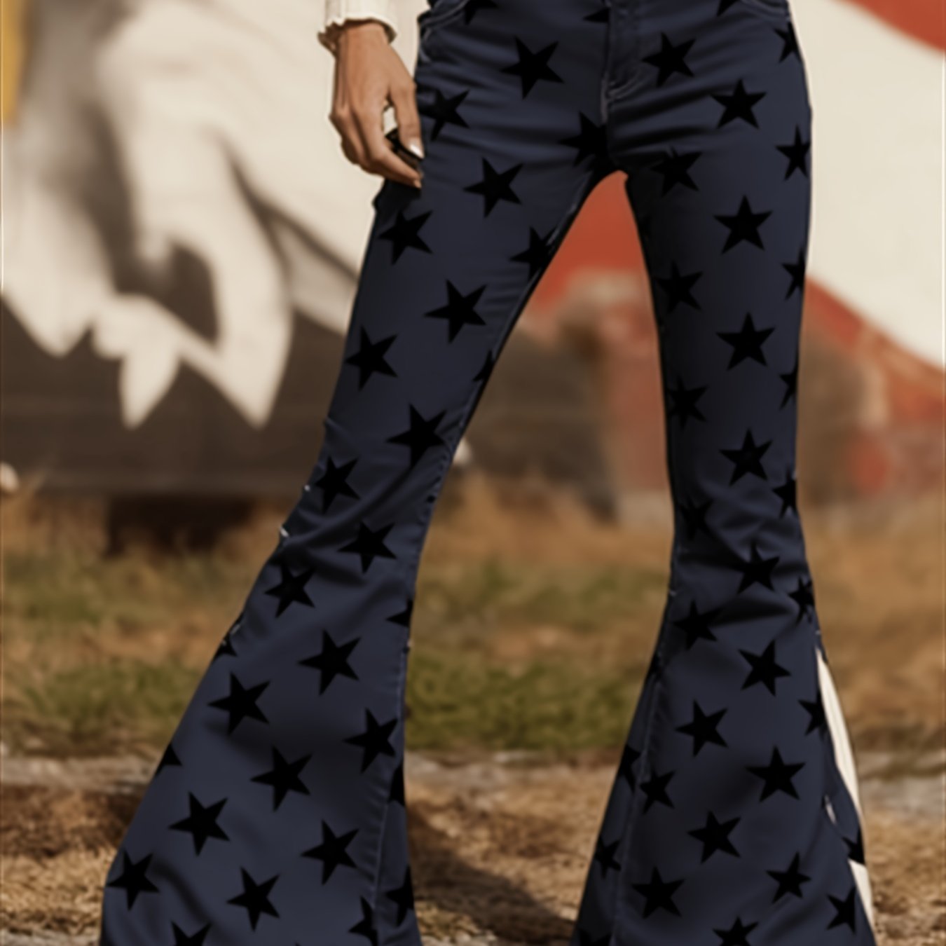 Printed Leggings - Not Denim Fabric Women' 2d Printed Trousers, Flared Trousers, Retro Printed Commuting , Bohemian Style Versatile Trousers