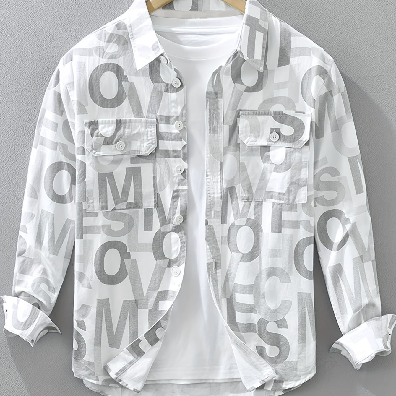 Men's Vintage Workwear Shirt Jacket, Long Sleeve With Double Pockets, Trendy Casual Coat For Spring Summer