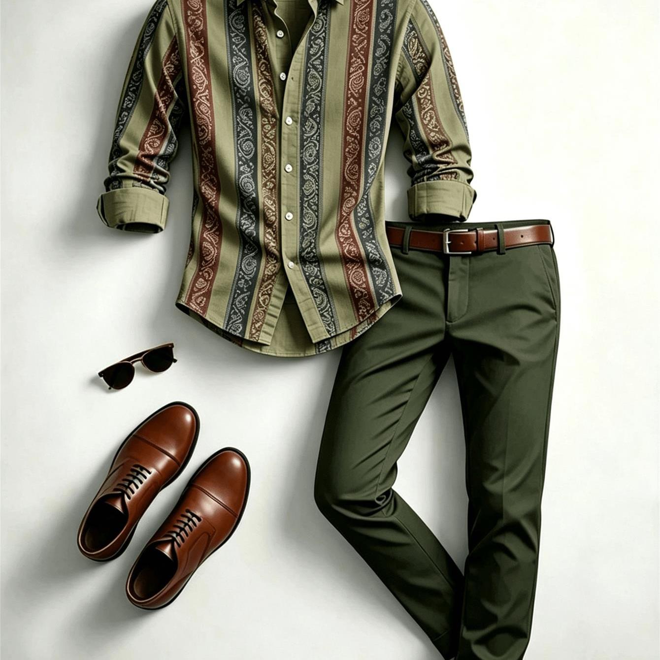 TEMU 2pcs Set, Men's Fashion New Versatile Long-sleeve Shirt And Pants Matching Set, Comfortable Lightweight Fabric, Geometric Art Print Pattern,