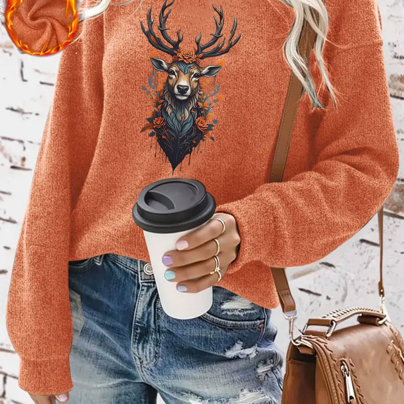 TEMU A Casual Round-neck Sweater For Women Featuring A Reindeer Pattern, Perfect For Autumn And Winter