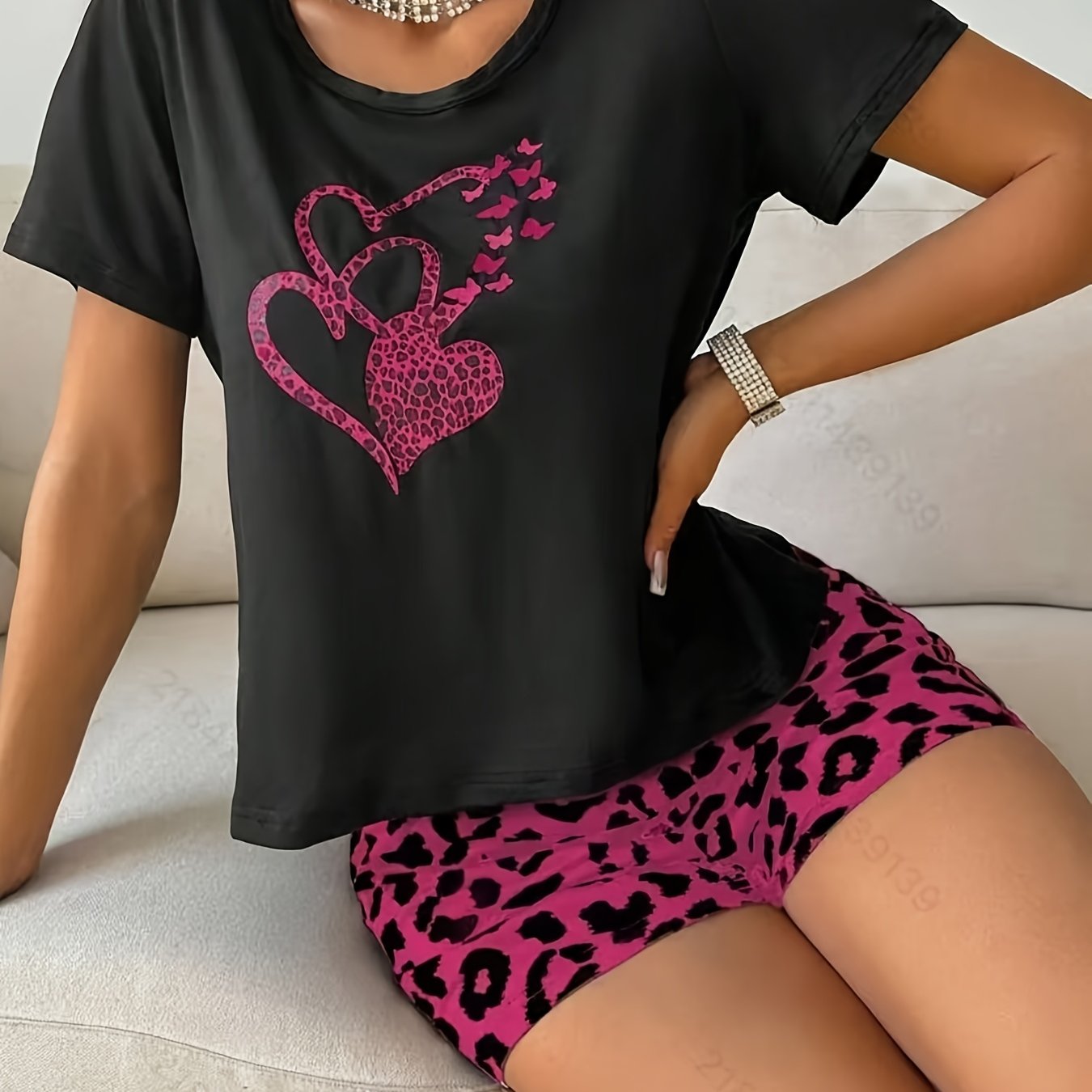 E-shop Damen-Pyjama-Set, Weiches Kurzarm-Oberteil mit Elastischem Bund Shorts, Perfekte