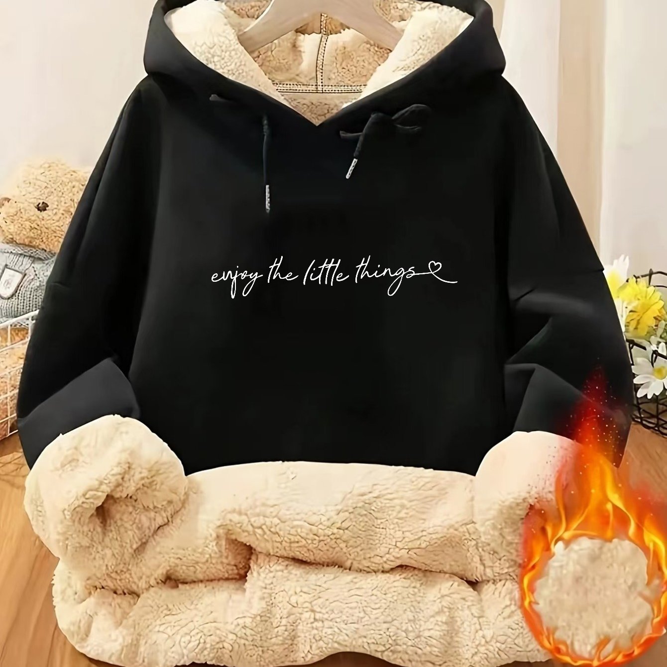 TEMU Plus Size, Women's Plus-size Oversized Letter Print Hooded Sweatshirt - Cozy Winter & Fall Pullover Hoodie With Drawstring Hood, Thick Warm