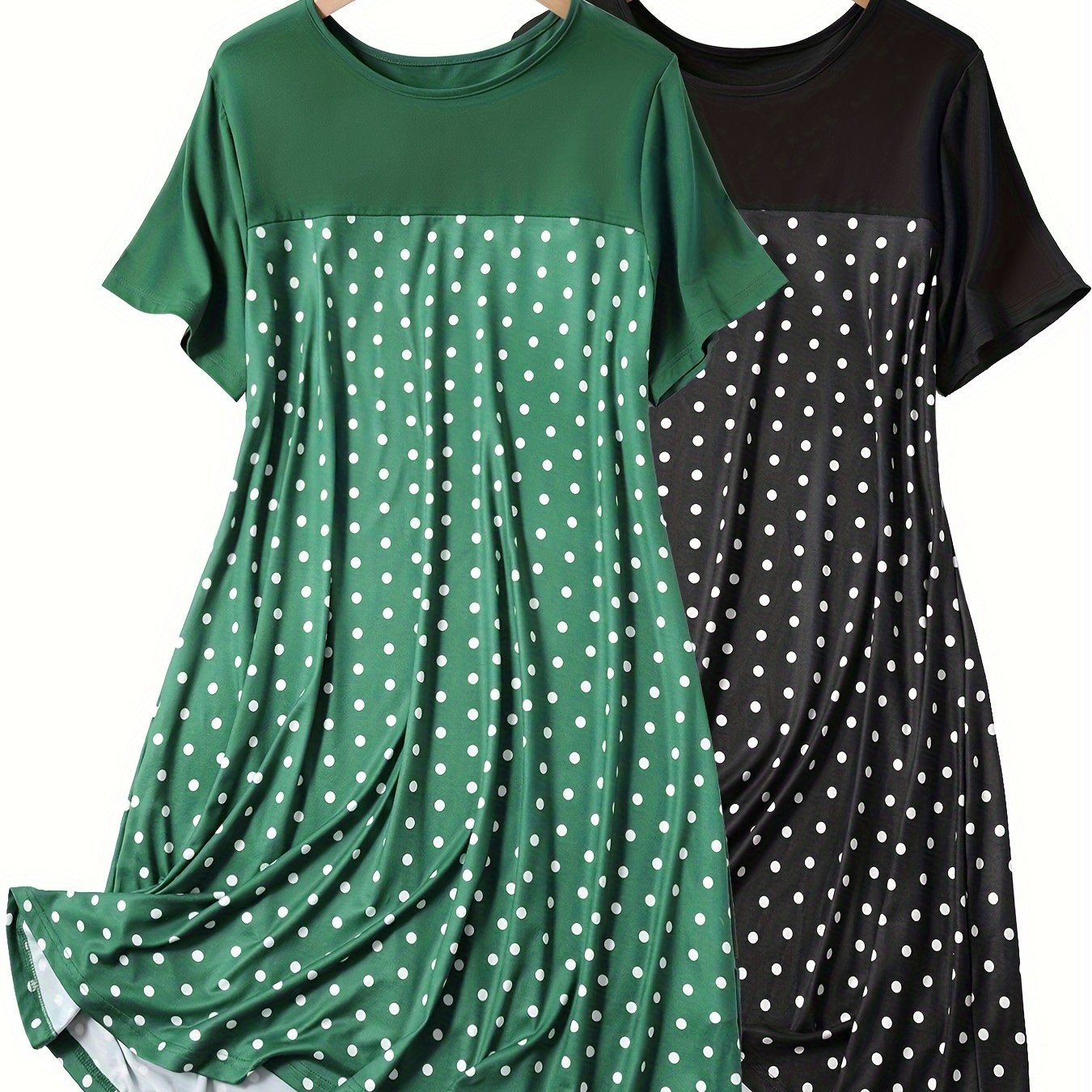Women's Plus Size Polka Dot Color Block Short Sleeve 2pcs Set Dress