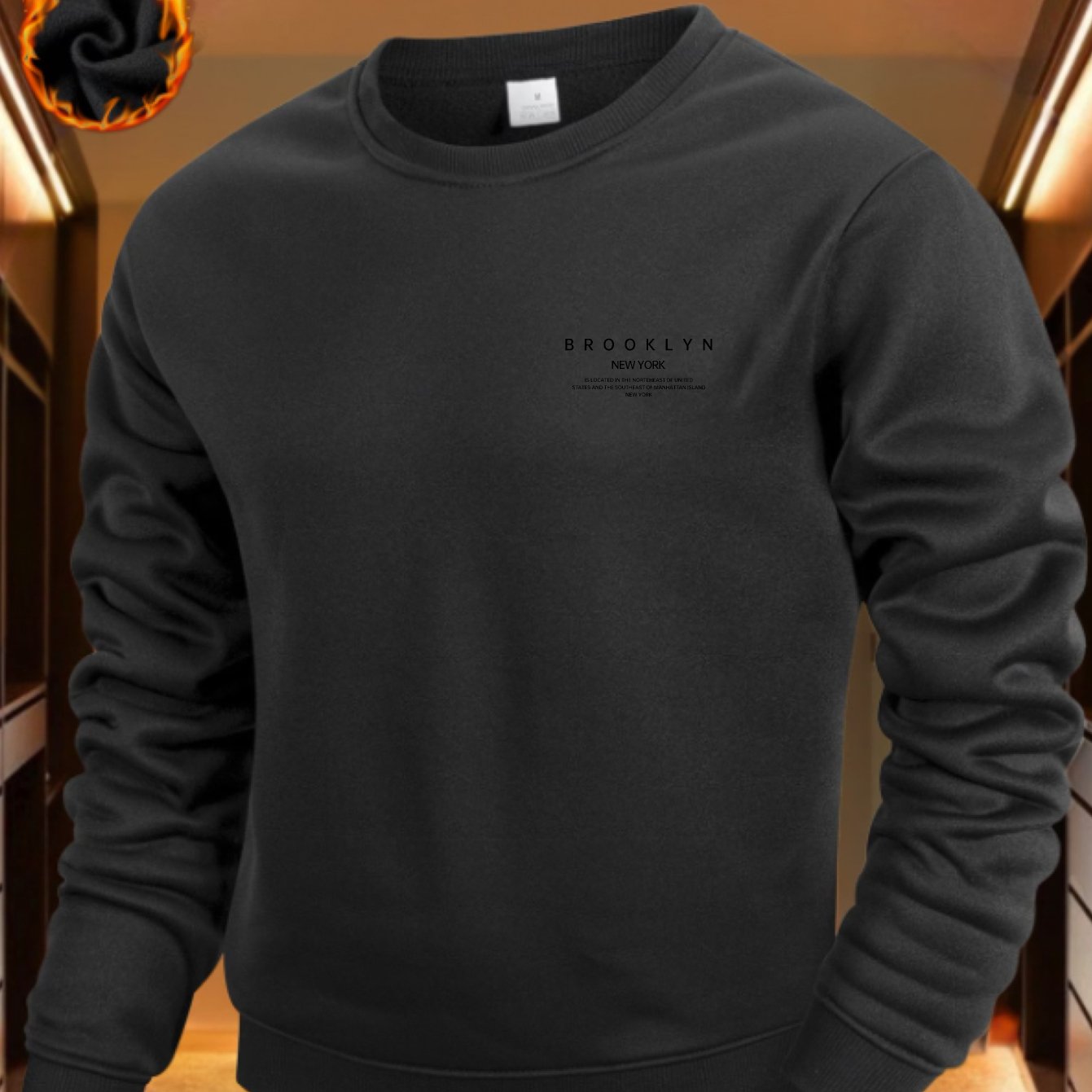TEMU Men's Round-neck Pullover Sweater, Featuring A Sporty And , A Comfortable Design With A Fleece Lining, Suitable For Wearing And Autumn. Brooklyn