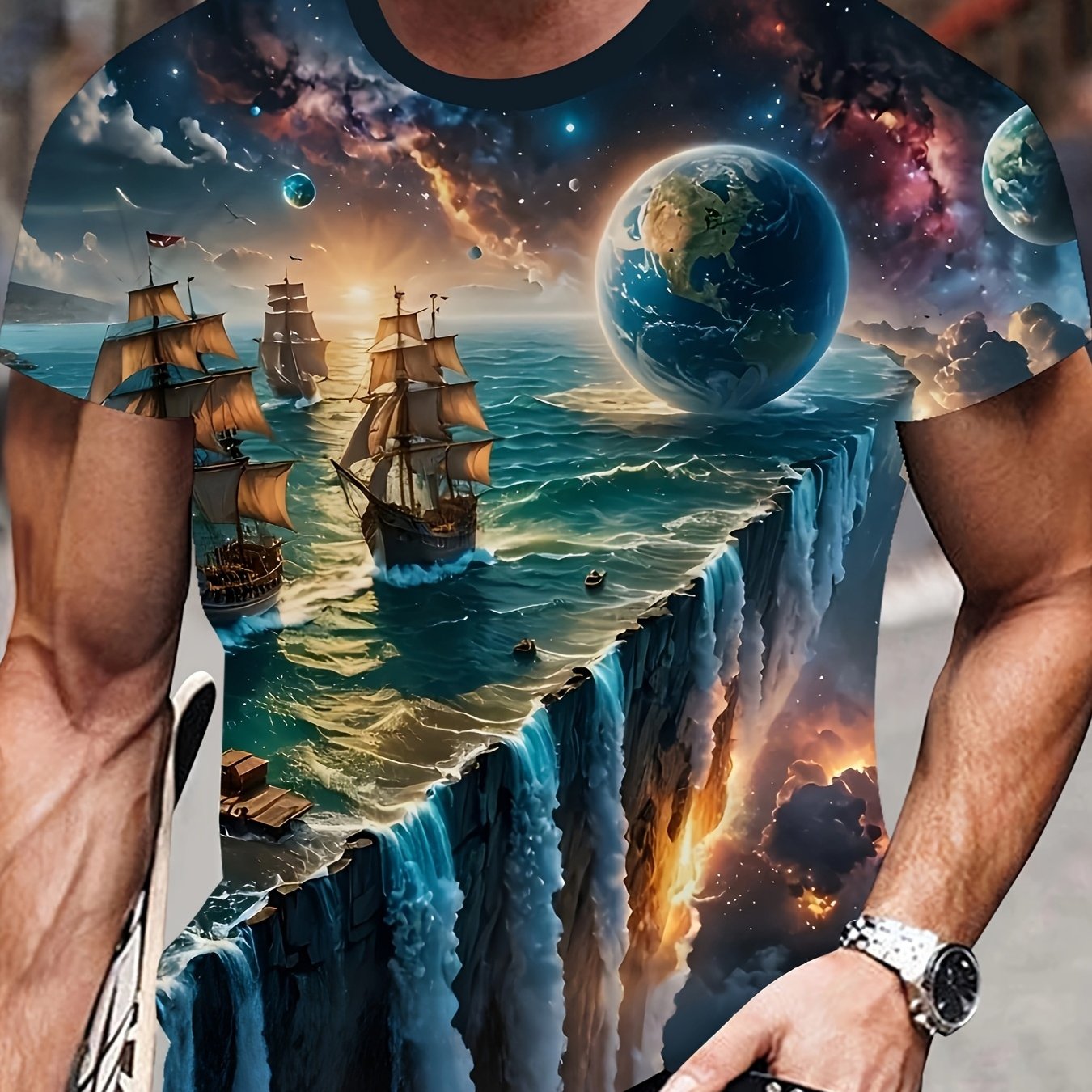 TEMU Men's 3d Pattern Print T-shirt, Casual Crew Neck Short Sleeve Top, Summer Fashion Tee, Regular Fit, Plus Size