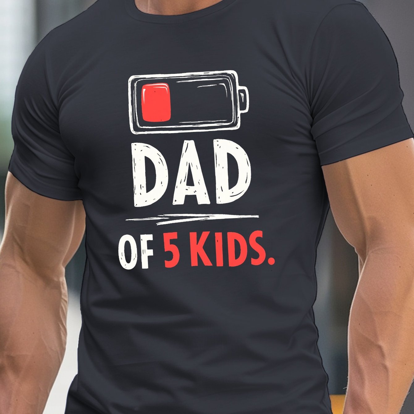 TEMU Men's "dad Of " Battery Graphic Print T-shirt - Lightweight Summer Crew Neck Tee, Regular Fit Casual Top, Machine Washable, Dad Shirt |