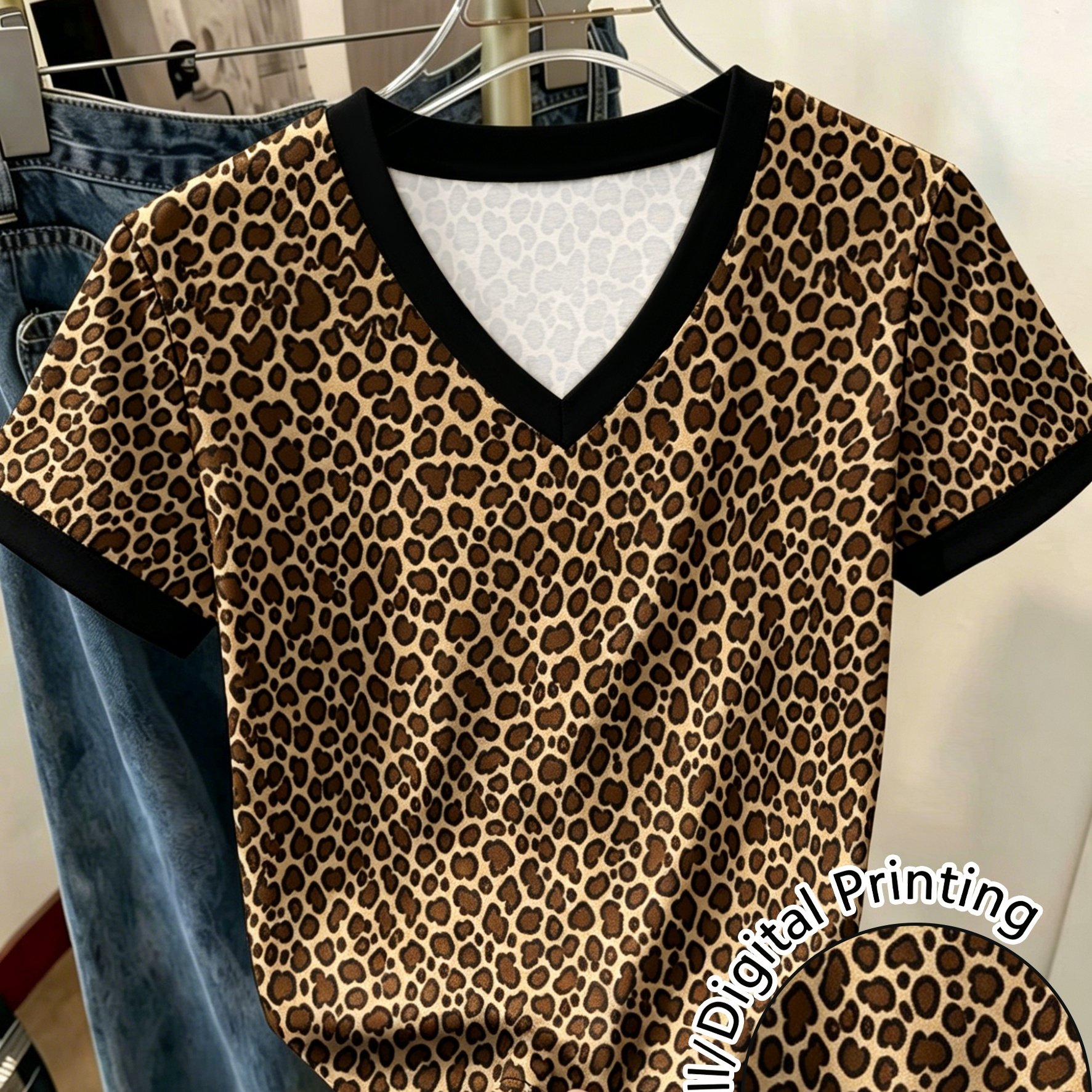 TEMU Women's Printed V-neck Short Sleeve T-shirt, Casual Comfortable Versatile