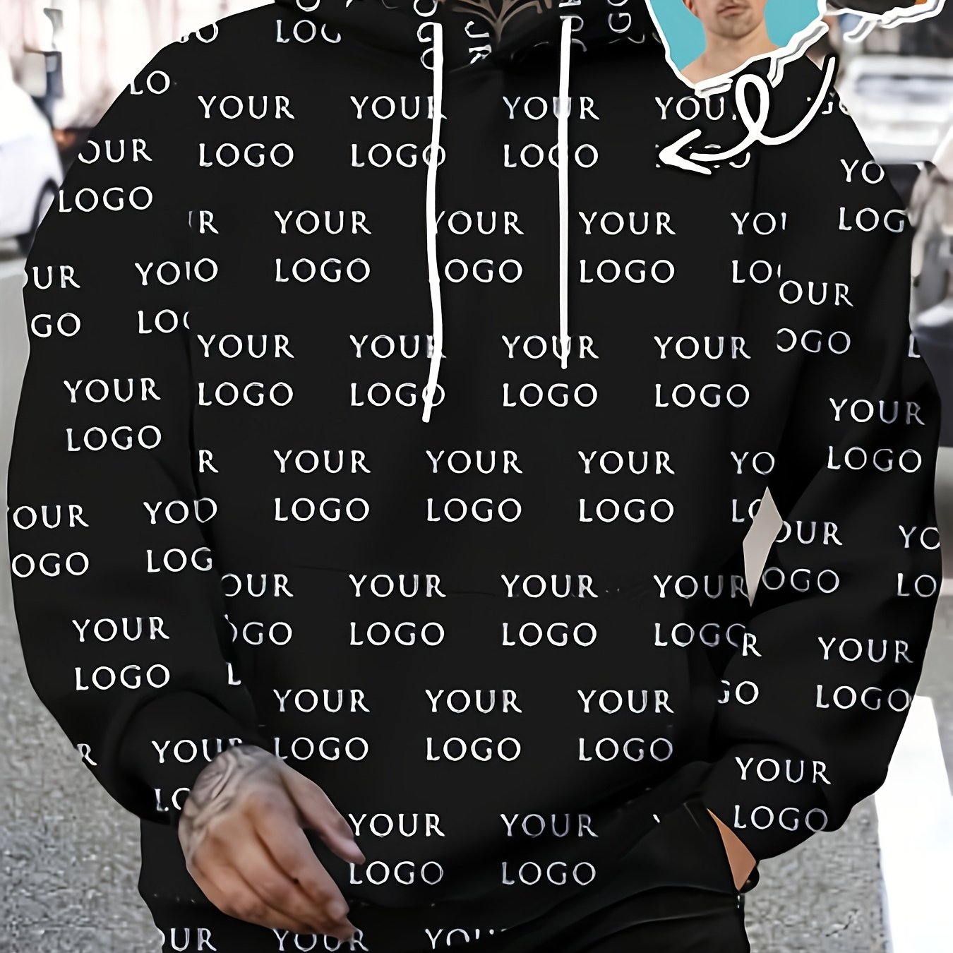 TEMU Personalized Full-body Print Hoodies For Men - Customizable With Logos/names/photos/pet Images, Machine Washable Pullover Without Zippers,