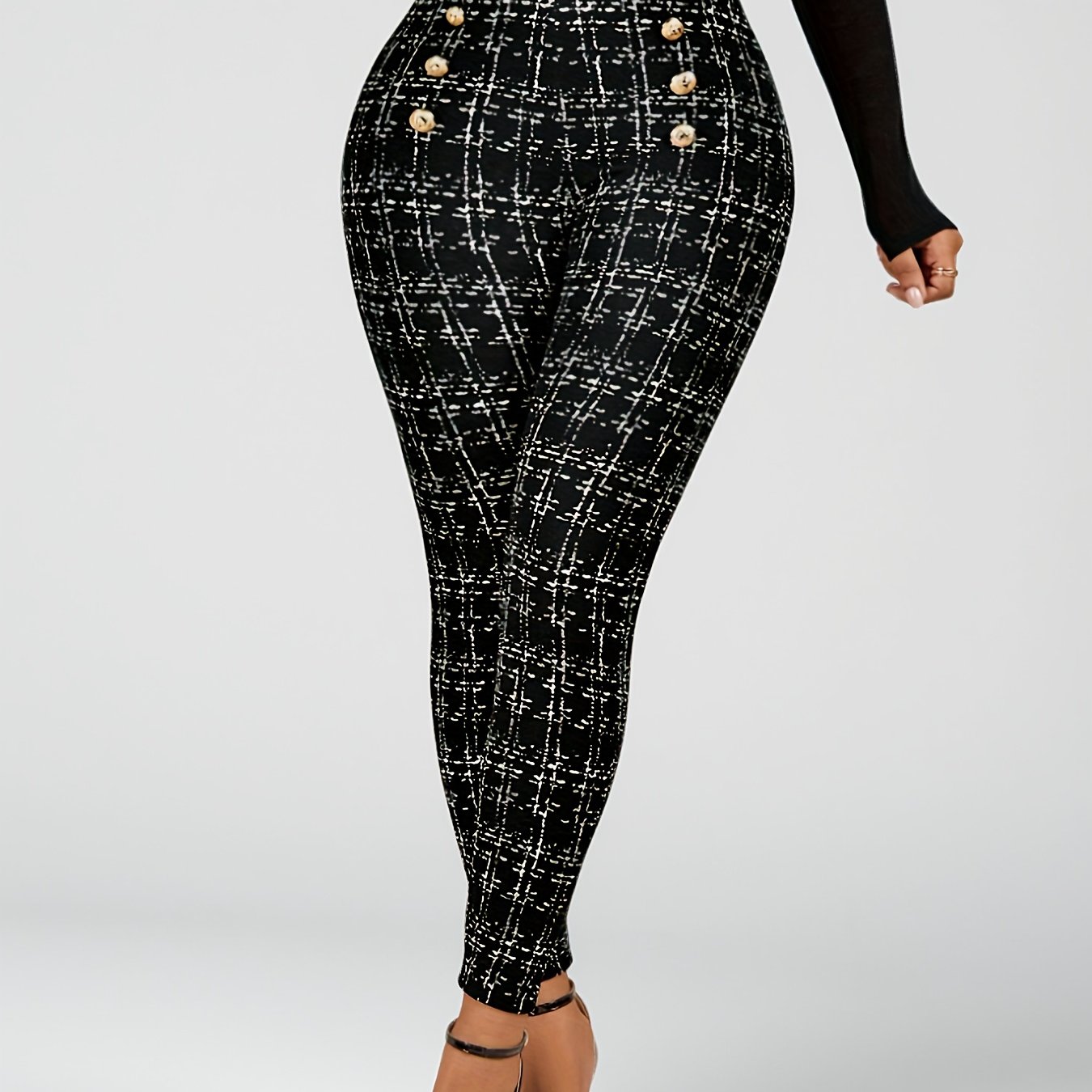 TEMU Women's Waist With Metal Button Decoration. Elegant Leggings. Autumn Style