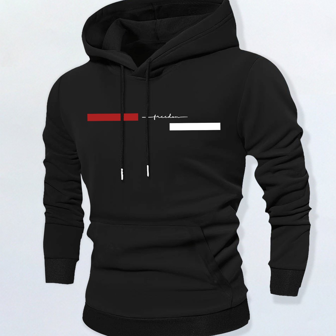 Image of Men's Casual Print Hooded Sweatshirt, Regular Fit, Hooded Style, Solid Color With Graphic Print, Casual Long Sleeve Pullover