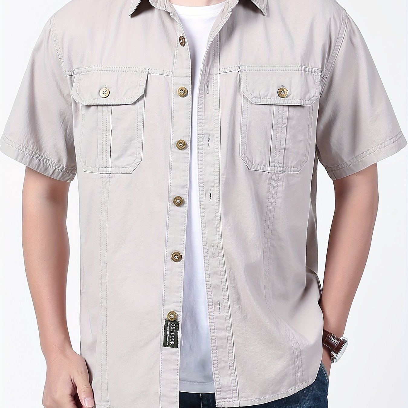 Summer Men's Outdoor Casual Cargo Shirt Thin Large Size Double Pocket Shirt