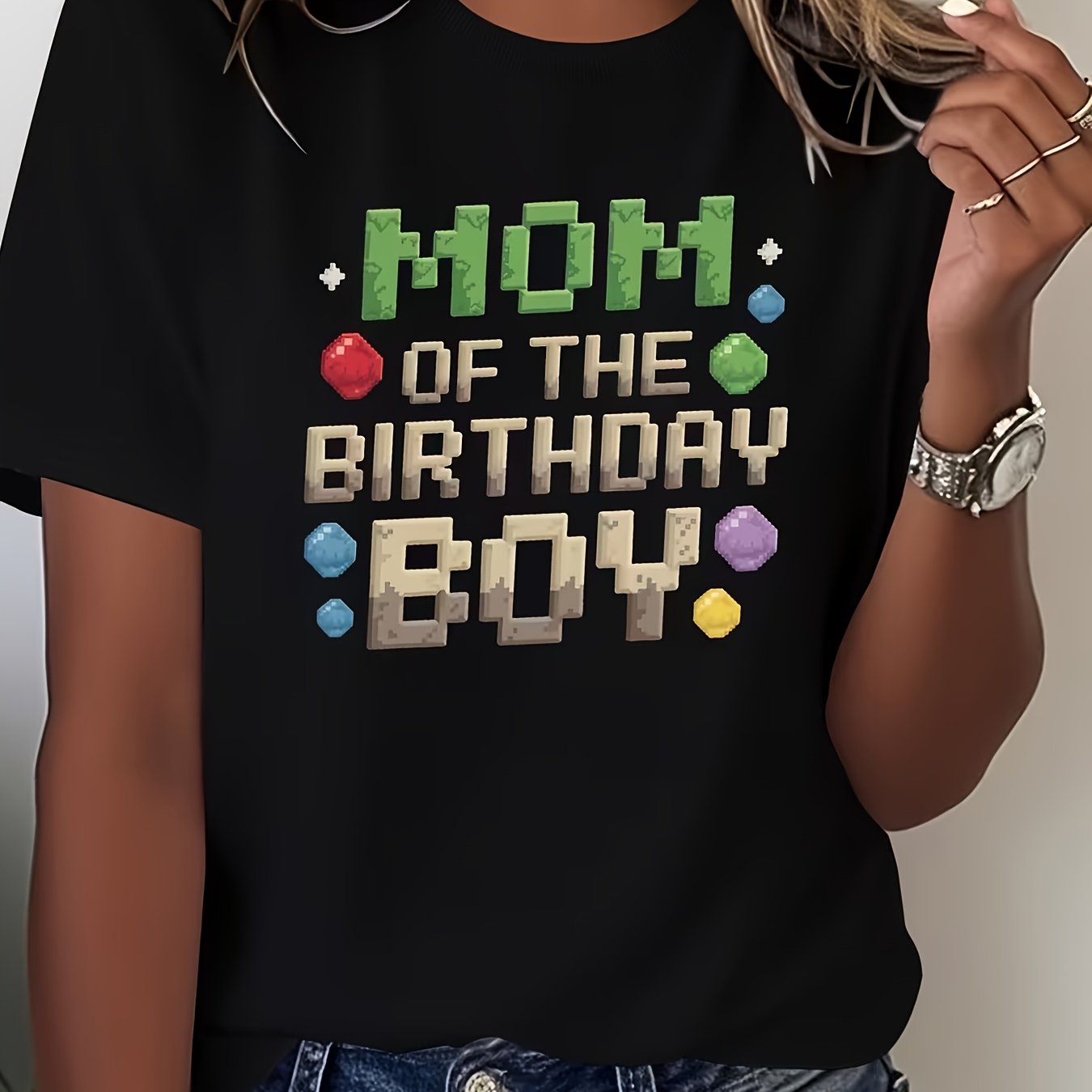 TEMU Women's Birthday Mom T-shirt - Birthday Party Gift For Mom, Soft Casual Top For Celebrations And - Machine Washable Short Sleeve Shirt With