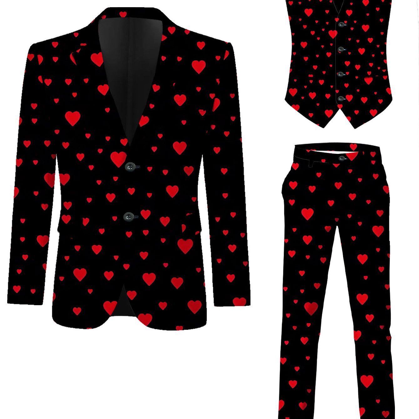 TEMU Men'-piece Suit Set Consisting Of A Blazer, Trousers, And Vest, Featuring Trendy Digital Prints Suitable For Business, Classic For Banquets,