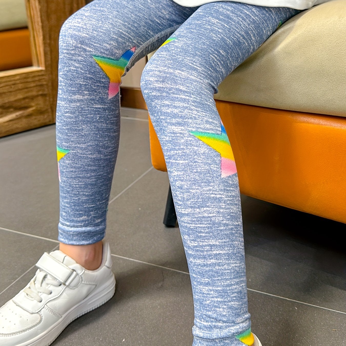 Image of Girls' Leggings, Summer Mid-big Kids Girls Tight Base Long Pants Rainbow Gradient Star Pattern Basic Versatile Style Outdoor Spring Autumn Thin Breathable Girls' Pants