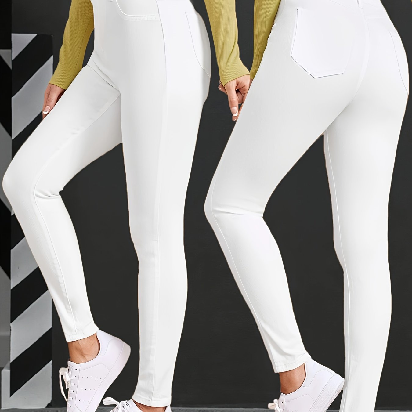 Stretchy Slim- Casual Women's Skinny Pants, Lifting Solid Color Minimalist Denim Jeans
