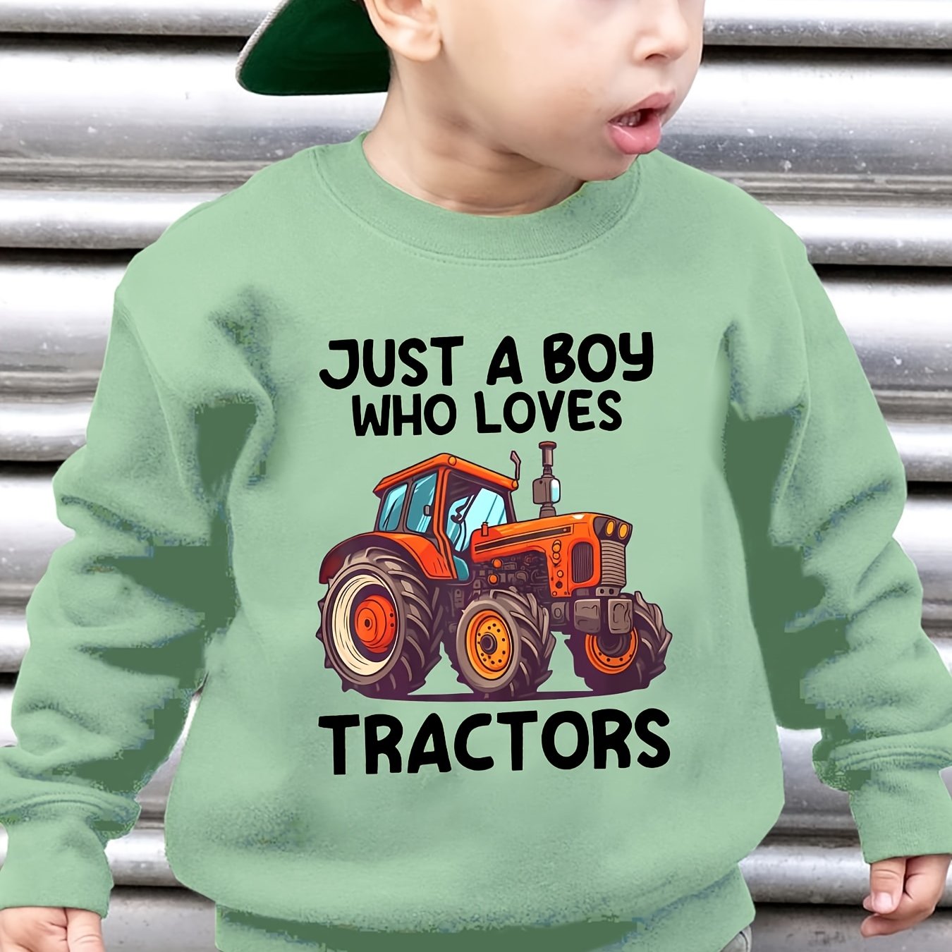 Boys' Fall Fleece Sweatshirt Just A Boy Who Tractors Letter Small Car Print Loose Casual Long Sleeve Pullover Top