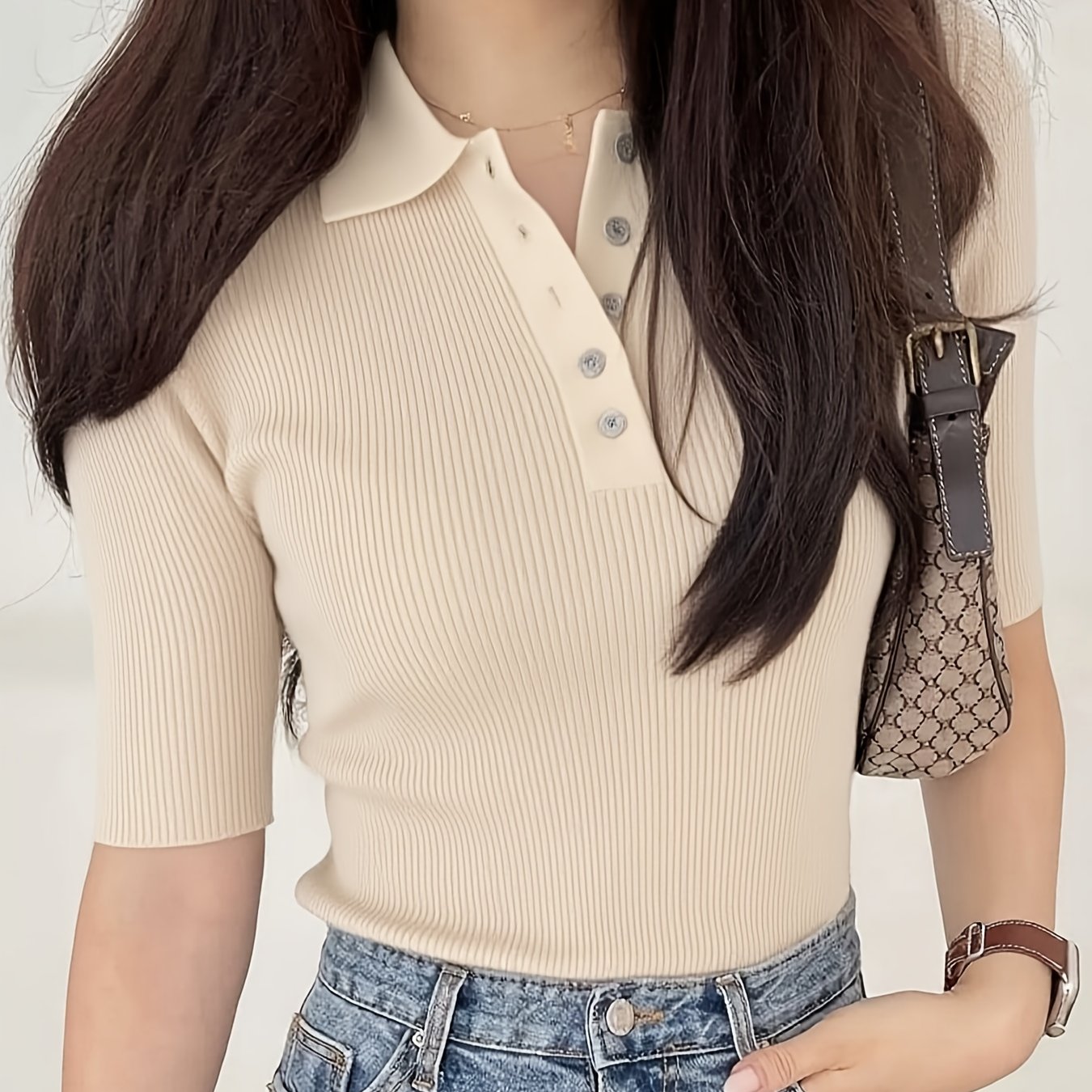 E-shop Damen Stretch-Knopfhemd - Kurzarm Bluse in Unifarben, Dehnbarer Casual & Semi-Formeller Top für Ganzjahres-Tragen, Büro, Reisen & Alltagsoutfits