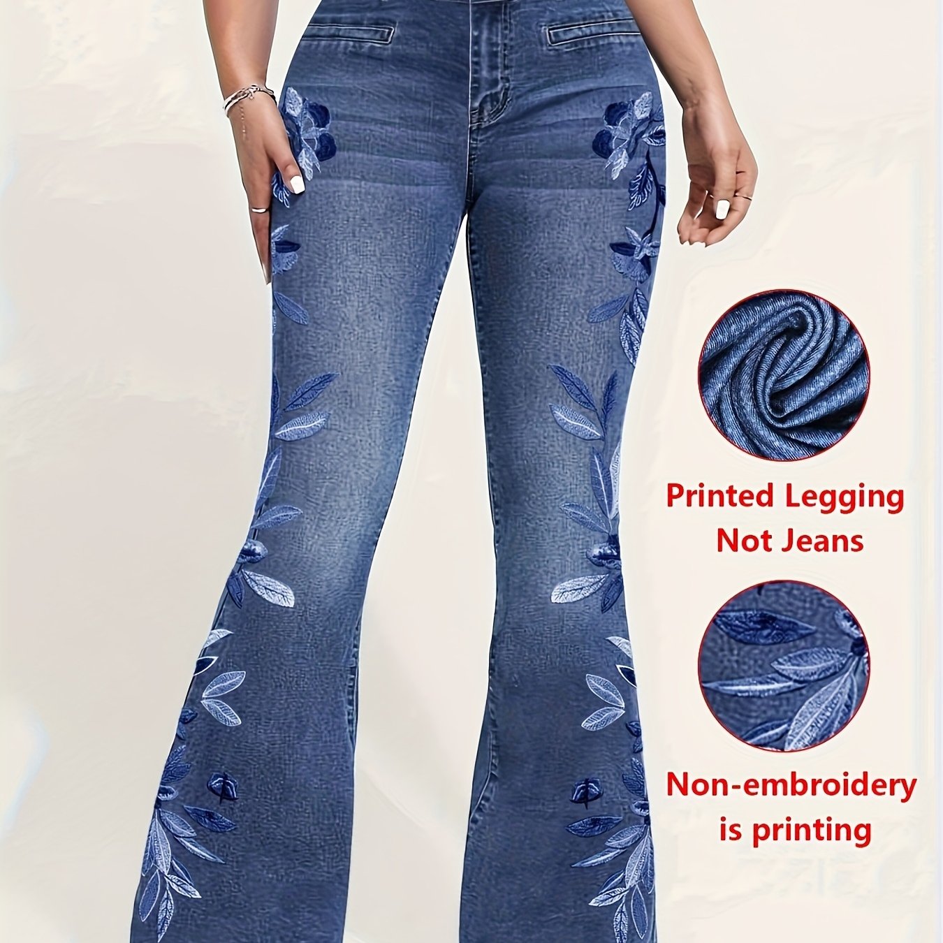 TEMU 【 denim】[ Denim ] Pantalones acampanados de denim para mujer - Pantalones de pierna tipo denim con efecto de denim , pantalones para todas para