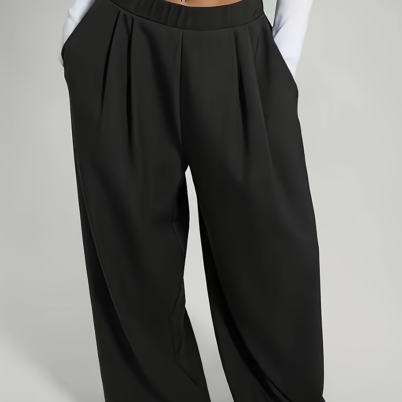 TEMU Botas de Pierna Ancha con Cintura Elástica para Mujer - Pantalones Cómodos y Sueltos Casuales con Bolsillos, Color Sólido Lavables en Máquina para Todas , Ropa Elegante y Confortable | Tejido de