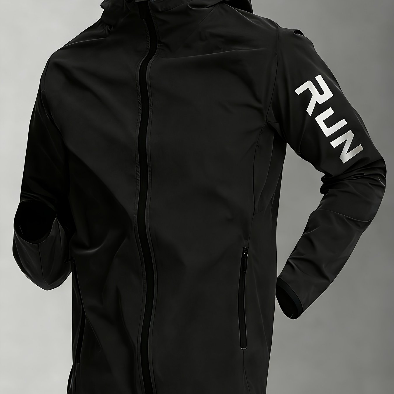 TEMU Men's Spring And Summer Solid Print Hooded Sports Jacket, Outdoor Hiking And Running Coat, Full Zipper Front Design