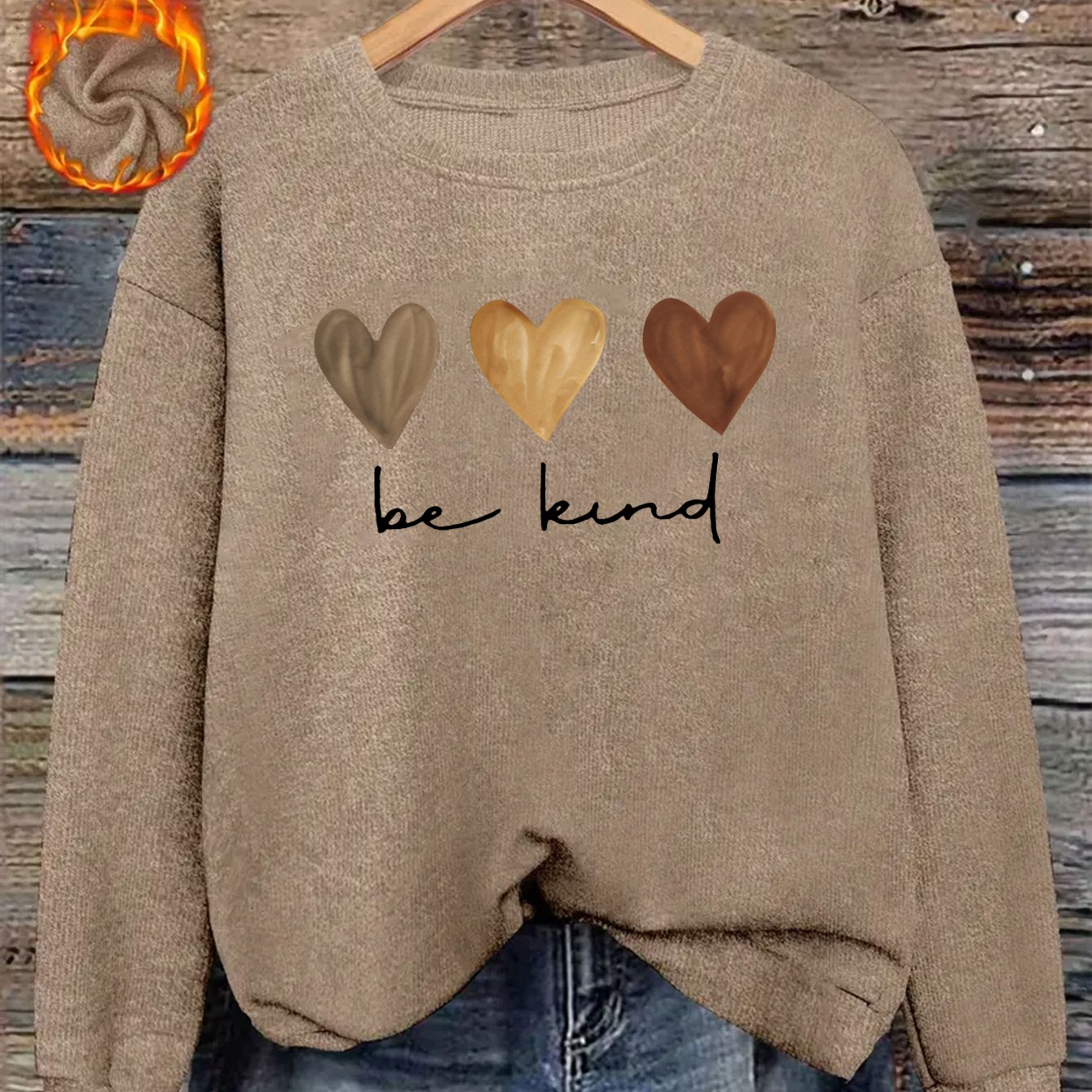 TEMU [Herfst Winter] Aardekleur 3-Kleur Hart Zacht Handgeschreven Engels Ontwerp Dames Plus Size Trui Pullover Top