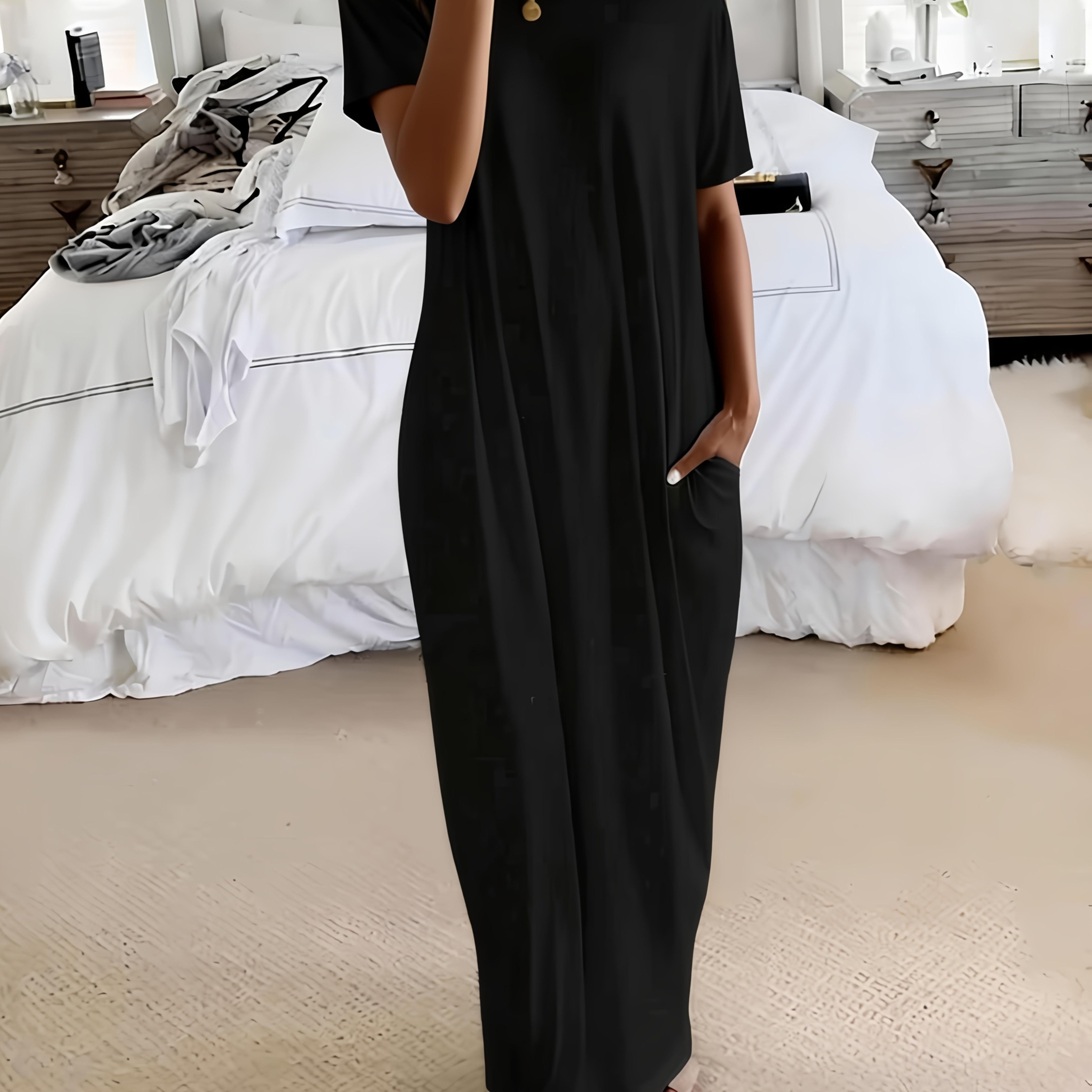 TEMU Autumn Winter 1pc Women' Color Batwing Sleeve Casual Dress, Daily Wear Casual Elegant Comfortable Short Sleeve Loose Pajamas, Women's Pajamas,