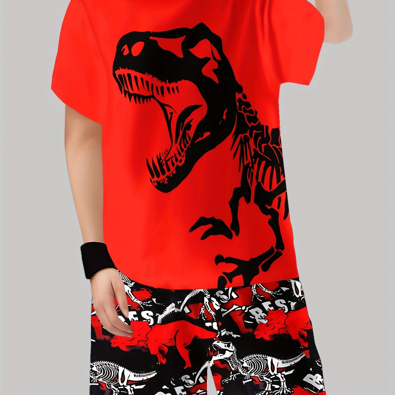 E-shop Jungenanzug Mode 3D-Druck Kurzarm-Pullover mit Shorts, Jungen-Outdoor-T-Shirt und Shorts Set – für draußen
