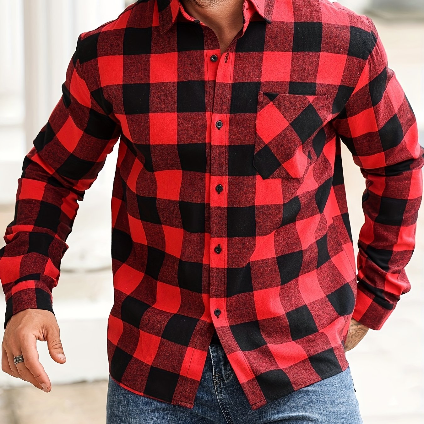 E-shop Herren Langarm Hemd mit und Knopfleiste, Karomuster, Klassischer Stil, Vielseitige Freizeitkleidung