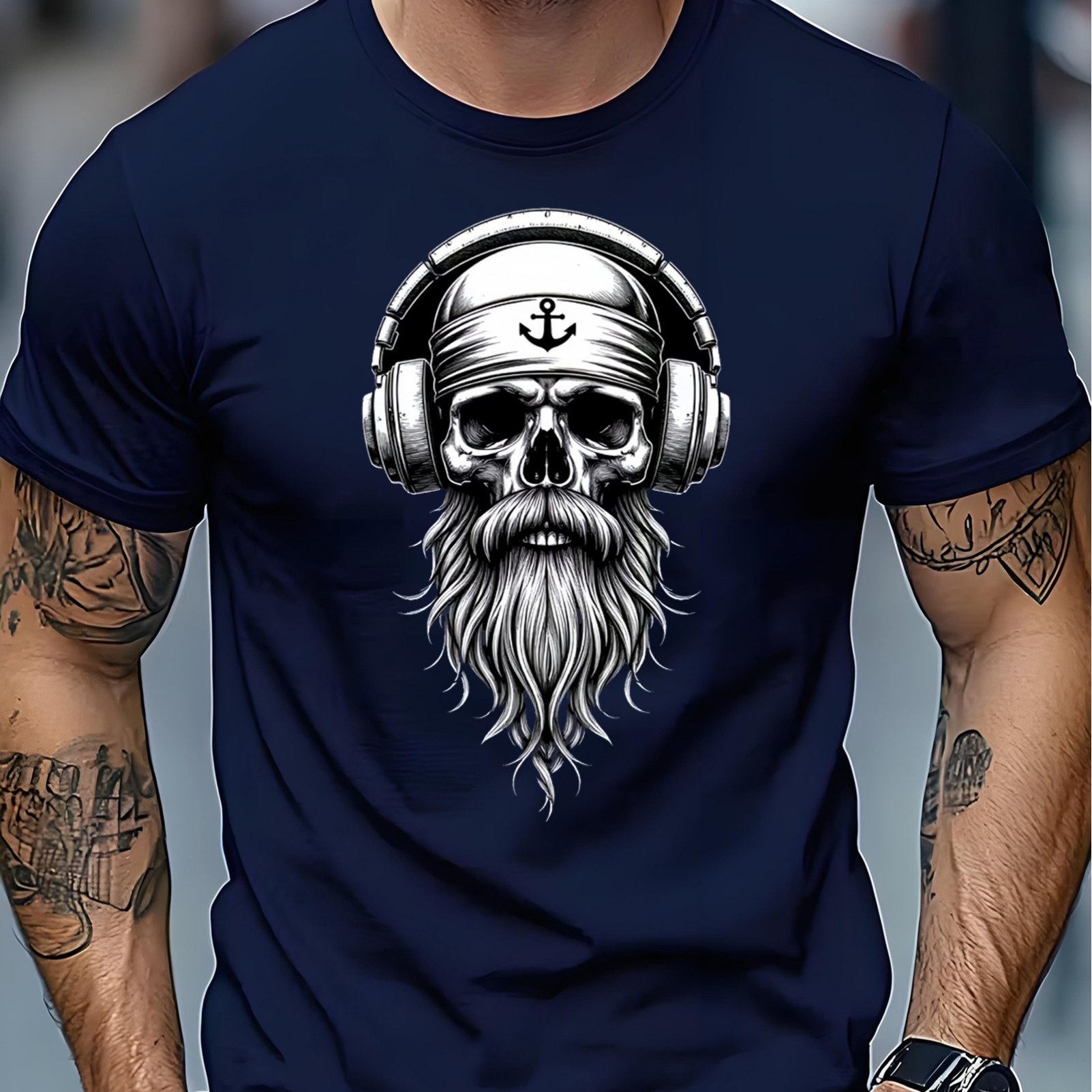 TEMU Men's Casual Outdoor Sports T-shirt- Skull And , Soft And Stretchy Fabric, Regular Fit For Casual Daily And Formal Wear, Suitable For Music