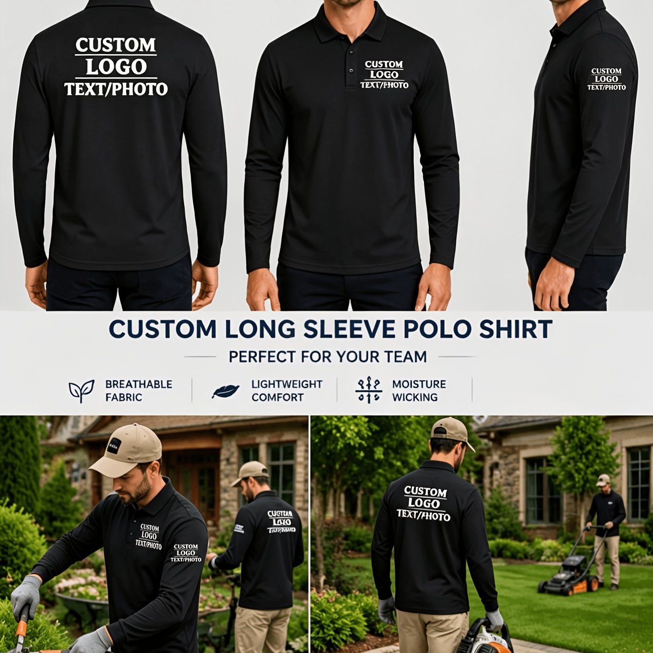 TEMU Polo personnalisé à manches longues, recommandé pour les uniformes d'équipe d'entreprise, les uniformes de classe et les tenues d'événement.