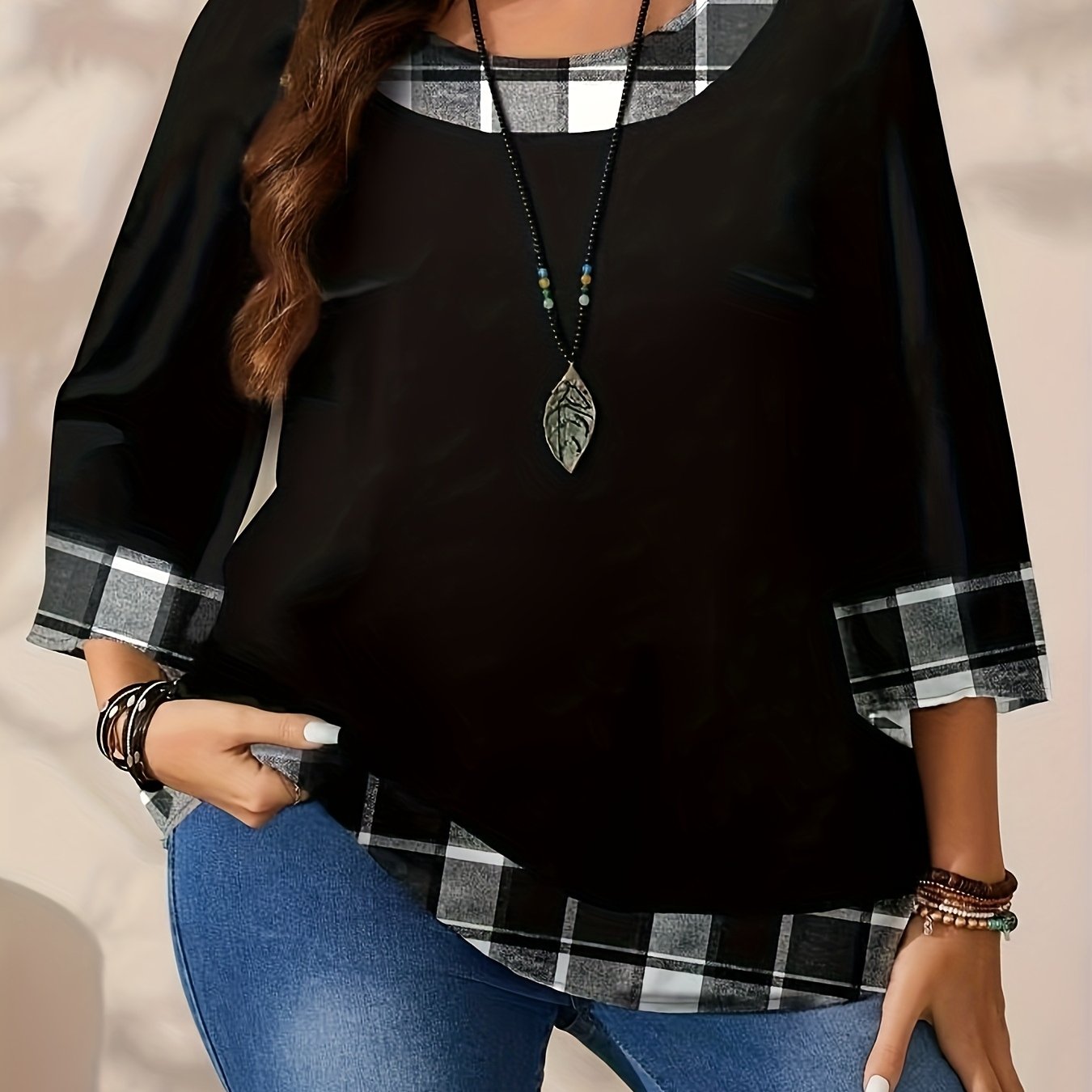 TEMU Haut pour femme grande taille, automne 2025, à manches longues et imprimé léopard, pull à col rond pour un enfilage facile, design à blocs de
