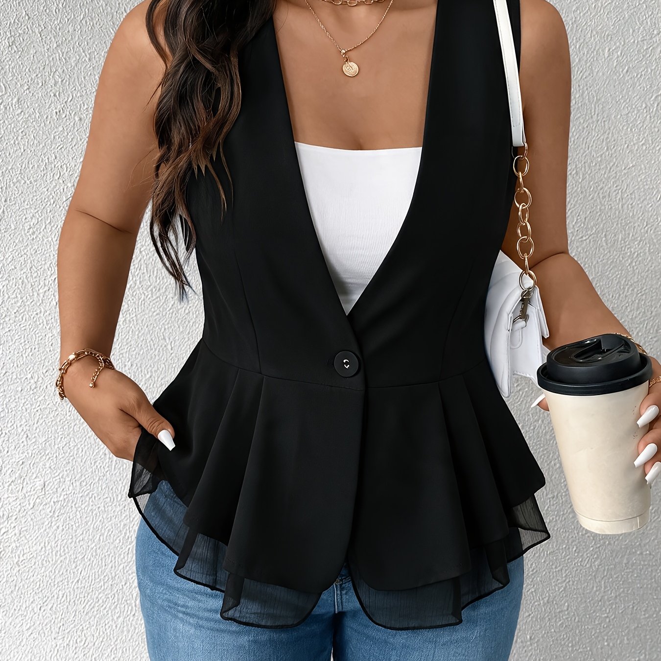 TEMU Plus Size, Spring And Autumn Women's Elegant Special Fashion Commuter Temperament Plus Size Suit Vest Jacket