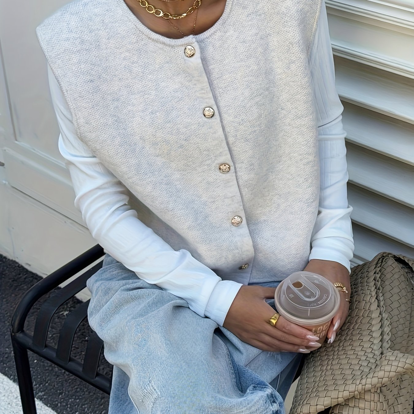Image of Autumn/winter Style Solid Color Elegant Button-up Vest Cardigan For Women