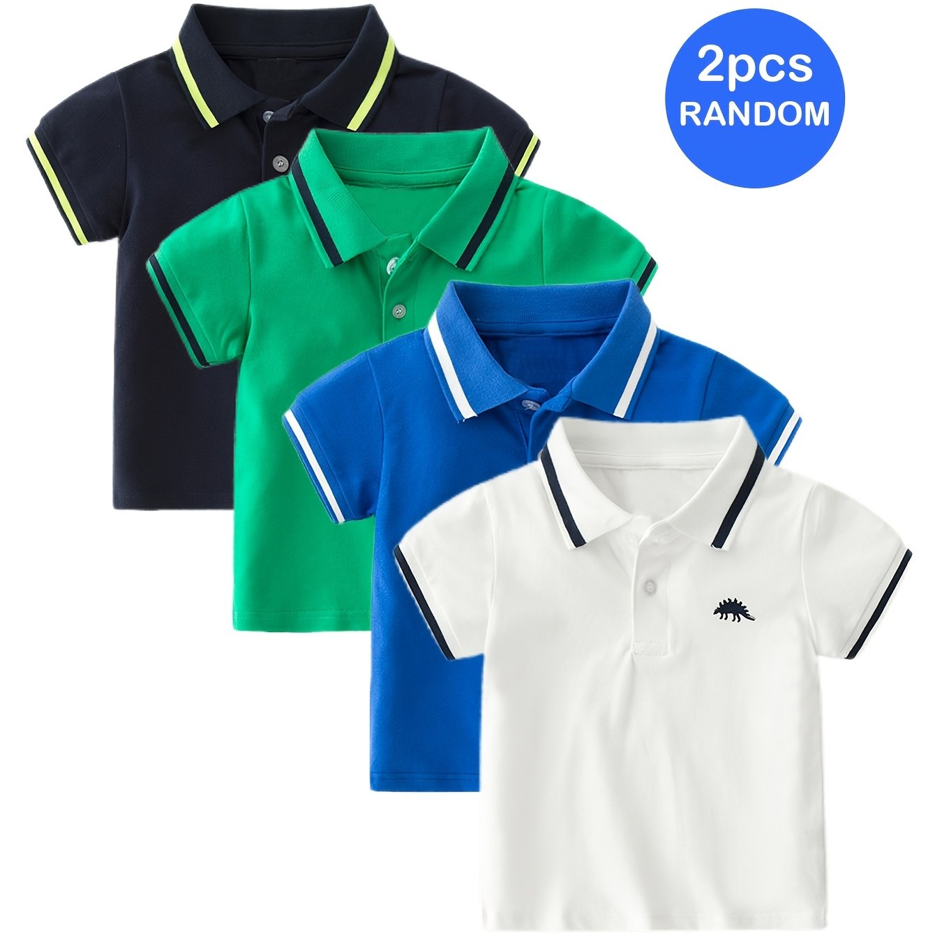 Image of 2pcs Of Packed Boys' Embroidered Dinosaur Short-sleeved Shirt Summer New Clothing Baby Summer Base Shirt Machine Washable