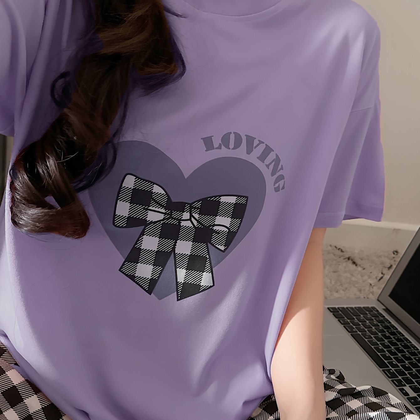 TEMU Ladies' Bow Tie Heart Pajama Set, A Comfortable And Casual Homewear Outfit For Summer