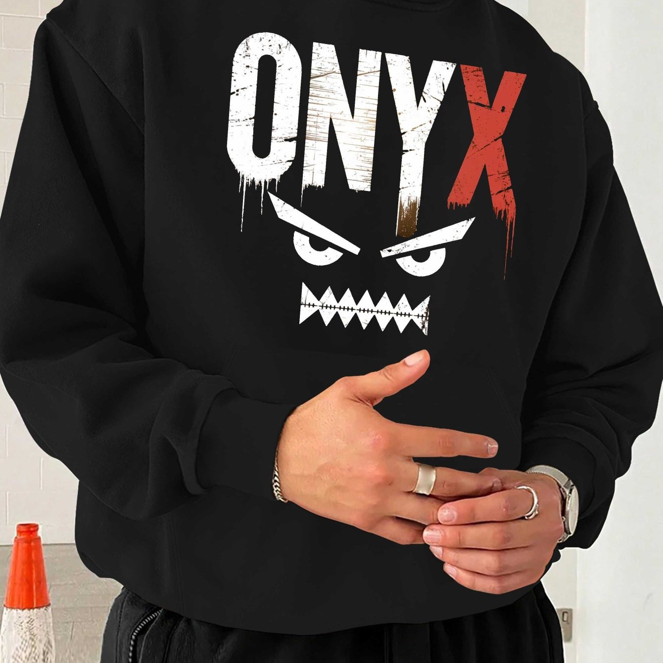 TEMU Onyx Jph- Size Men's Hooded Sweatshirt, Plus Size