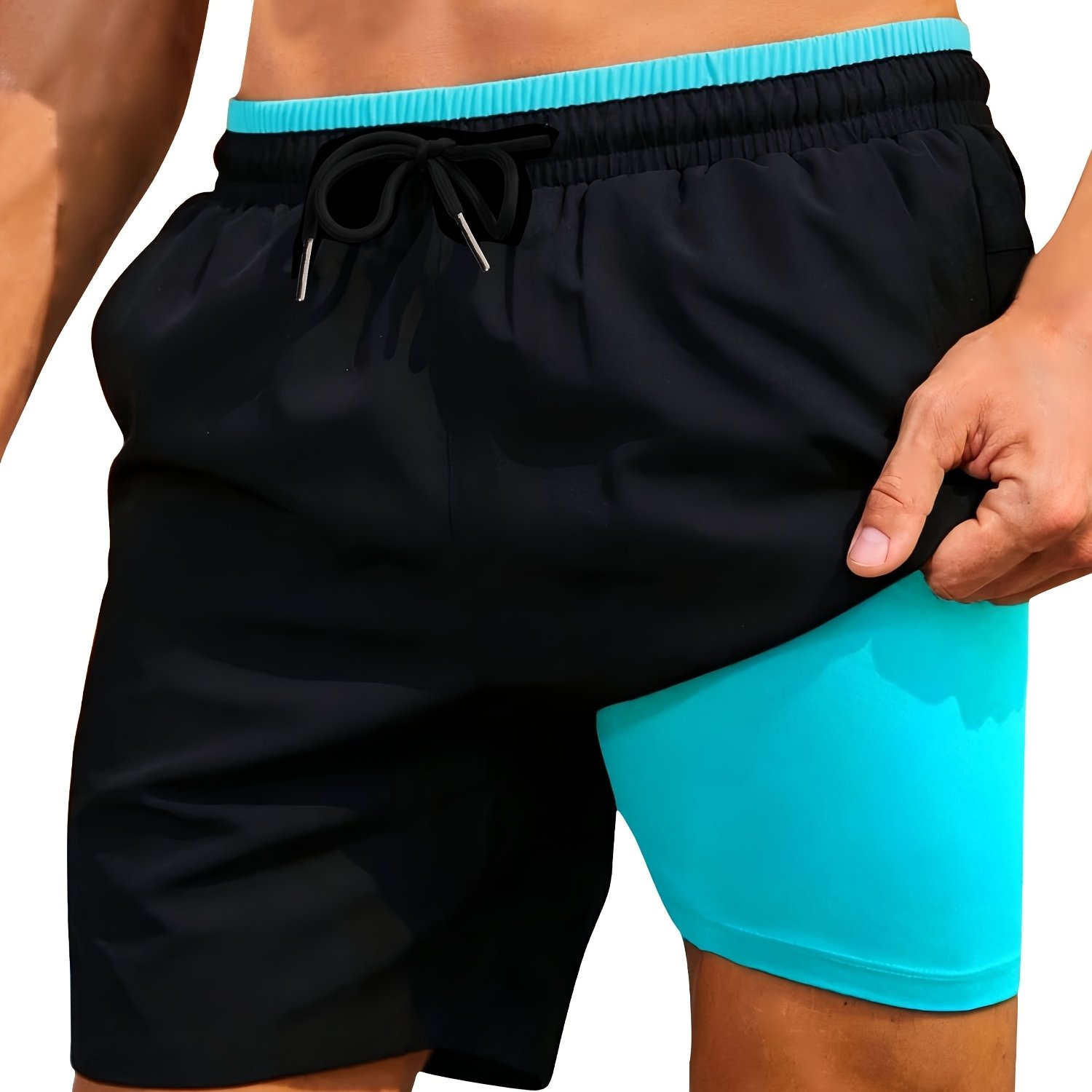 Boys' Knee-length Shorts With Double Layers, Featuring A Zippered Pocket At The Back, Made Of High-stretch Lining, Suitable For Sports And Beach Activities, Equipped With Drawstrings, For Outdoor