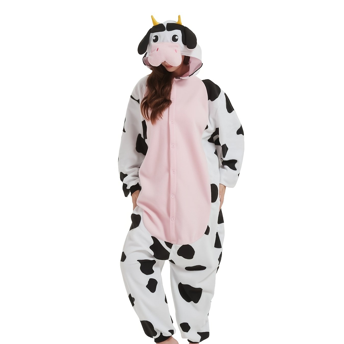 TEMU Women's -themed Onesie Pajamas For Fall And Winter, Perfect For Masquerade Parties, Featuring A Thick Cartoon Hood And Making A Great Character