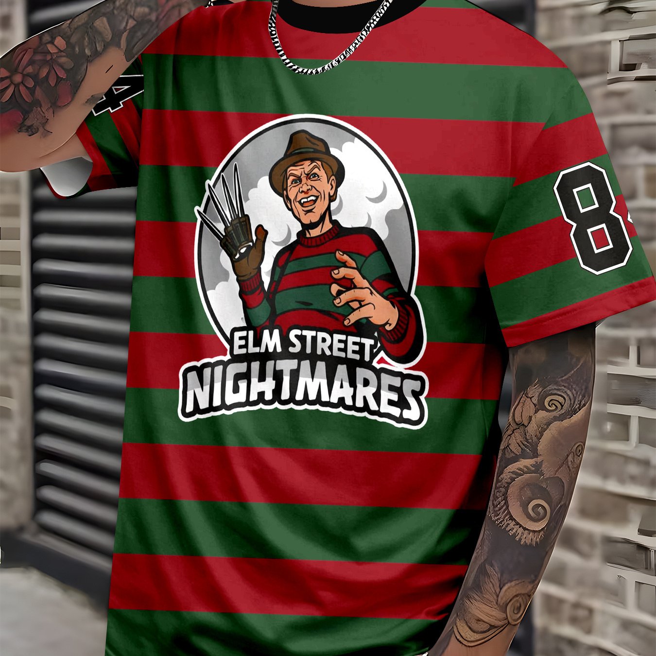 TEMU Men's 's Dead Colorblock T-shirt - Iconic 's Dead Print, Loose Fit Round Neck Short Sleeve, Red & Green Streetwear Style Suitable For Summer,