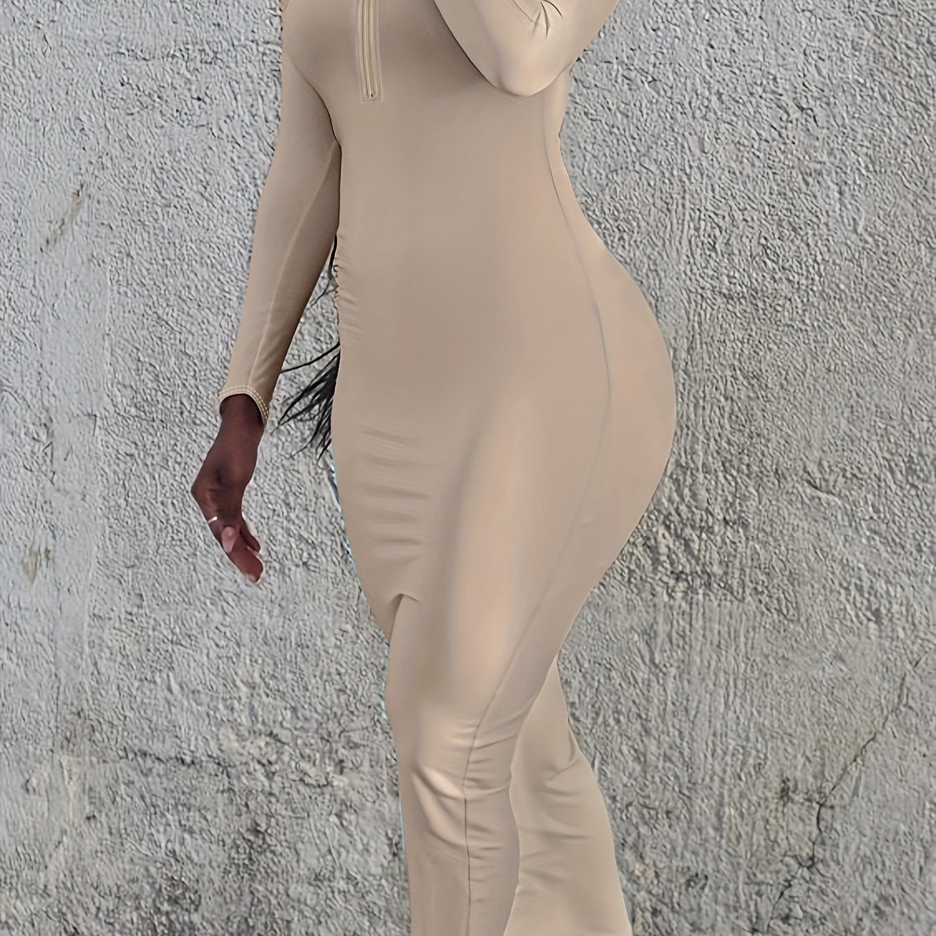 beige skin tight dress Alonza Long Sleeve Knit Midi Dress / Cream | MESHKI